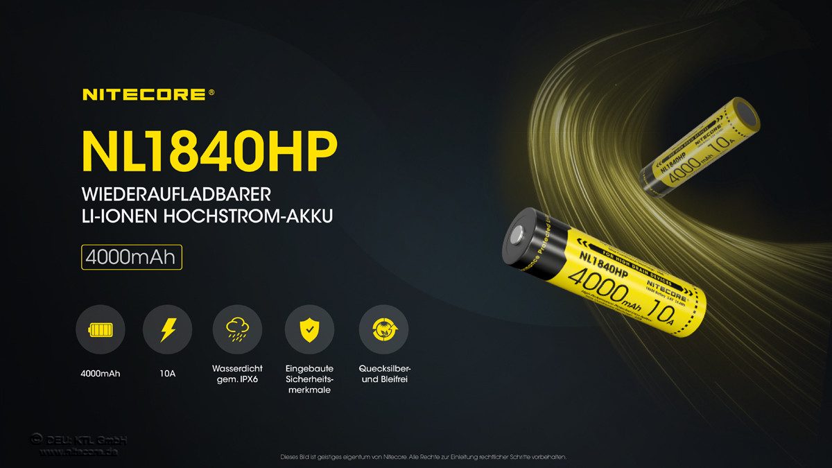 Nitecore Li-Ion Akku Typ 18650 - 4000 mAh - NL1840HP mit besonders hoher Akku (1 St)