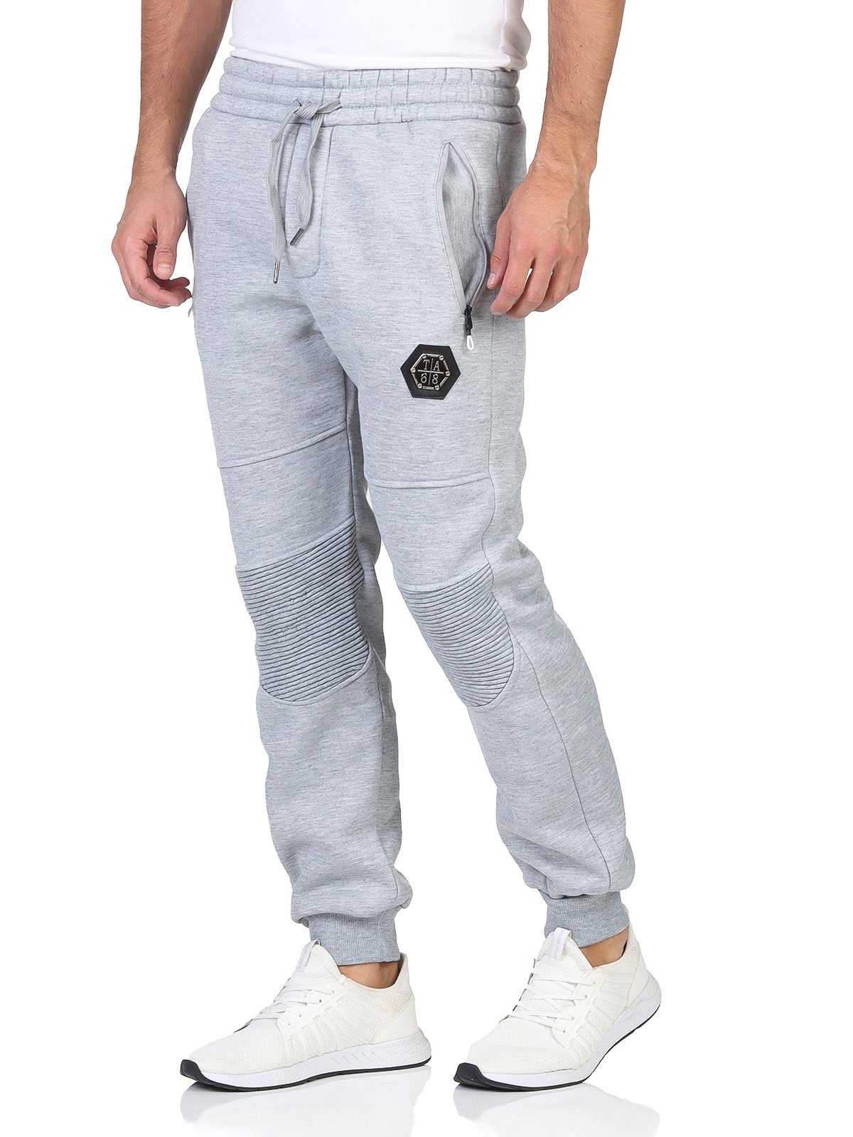 OriginalYou Jogginghose Winter Wärmendes warme Hellgrau mit gefüttert Seitentaschen Sweathose Reißverschluss Jogginghose Herren Schnürung Innenfleece