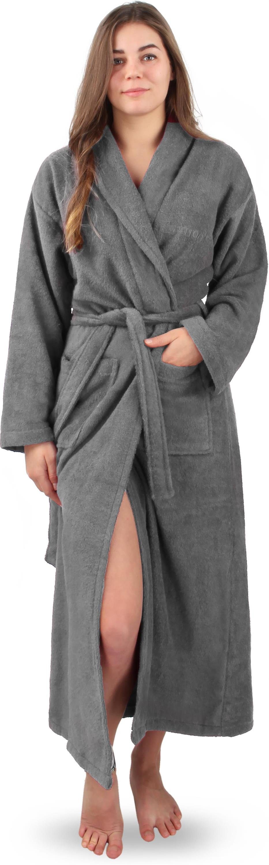 normani Damenbademantel Bademantel aus 100 % Baumwolle Lola, 135, Baumwolle, Schalkragen, Bindegürtel, extra lang, auch 100 % saugstarker Baumwolle