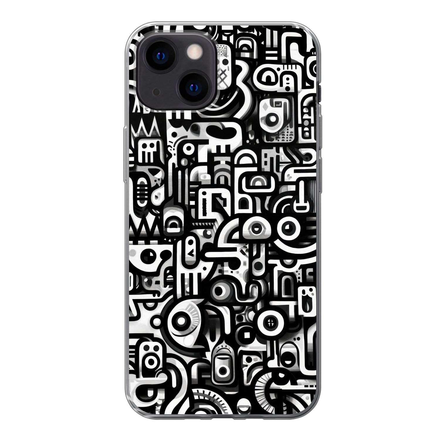 MuchoWow Handyhülle für Apple iPhone 13 mini Symbole - Abstrakt - Grafik - Schwarz, Smartphone-Bumper, Print, Handy Schutzhülle Dünn