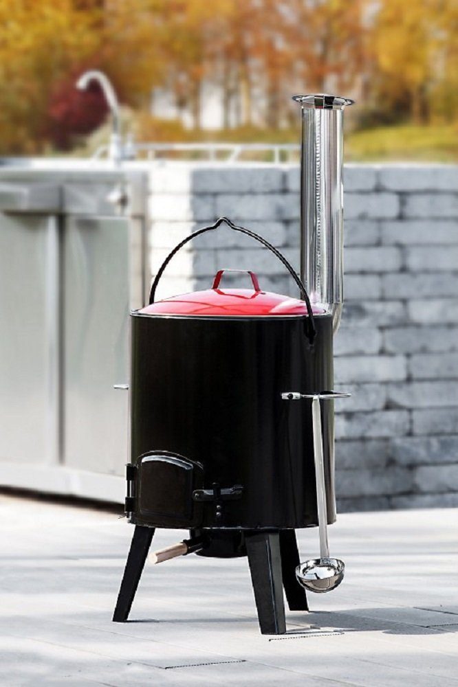 Green Yard Grilltopf Emaillierter Eintopfofen Gulaschkanone 14 Liter,  Emaillie (1 Stück), Inkl.Schöpfkelle aus Edelstahl, herausnehmbarer,  emaillierter Topf