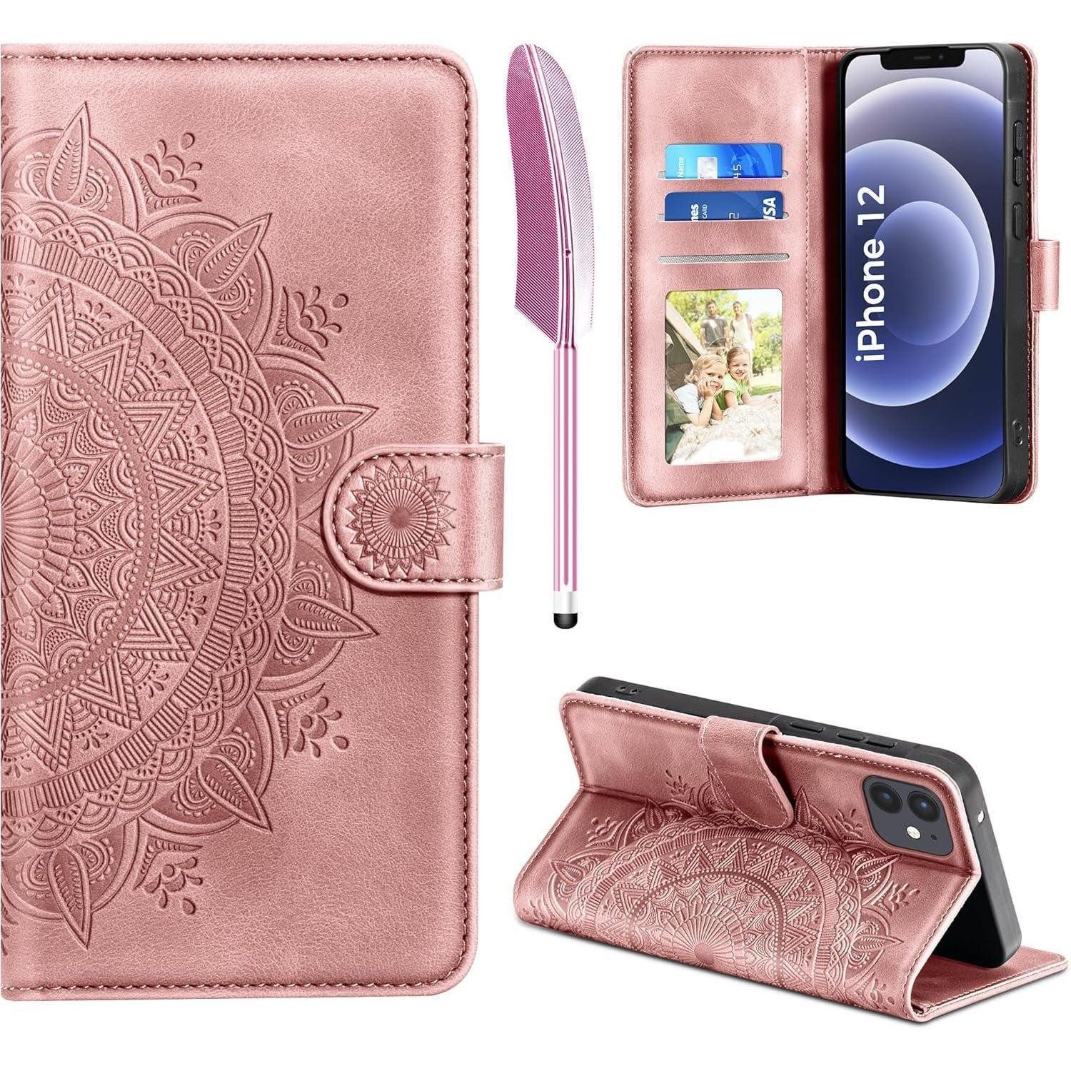 LuxusKollektion Flip Case Handyhülle Klapphülle Kartenfach Magnet Ständer iPhone 12 12 Pro Rosa