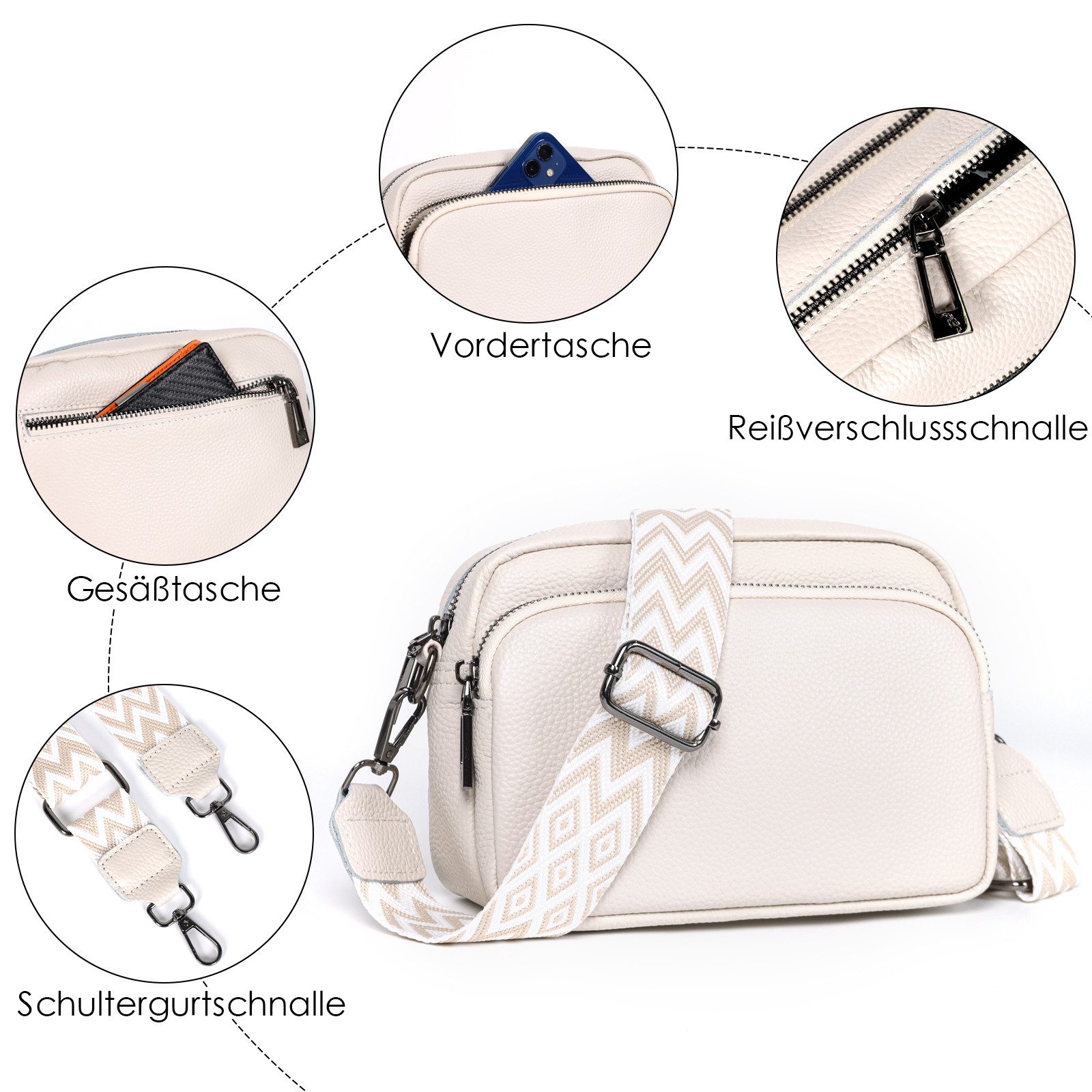 TAN.TOMI Umhängetasche Damen Handy Umhängetasche Echtes Crossbody Bag Damen Handytasche, Umhängetasche Damen Klein Taschen mit Breitem Schultergurt u 3 fächern