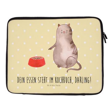 Mr. & Mrs. Panda Laptop-Hülle Katze fressen - Gelb Pastell - Geschenk, Tasche, Katzenmotiv, Compute