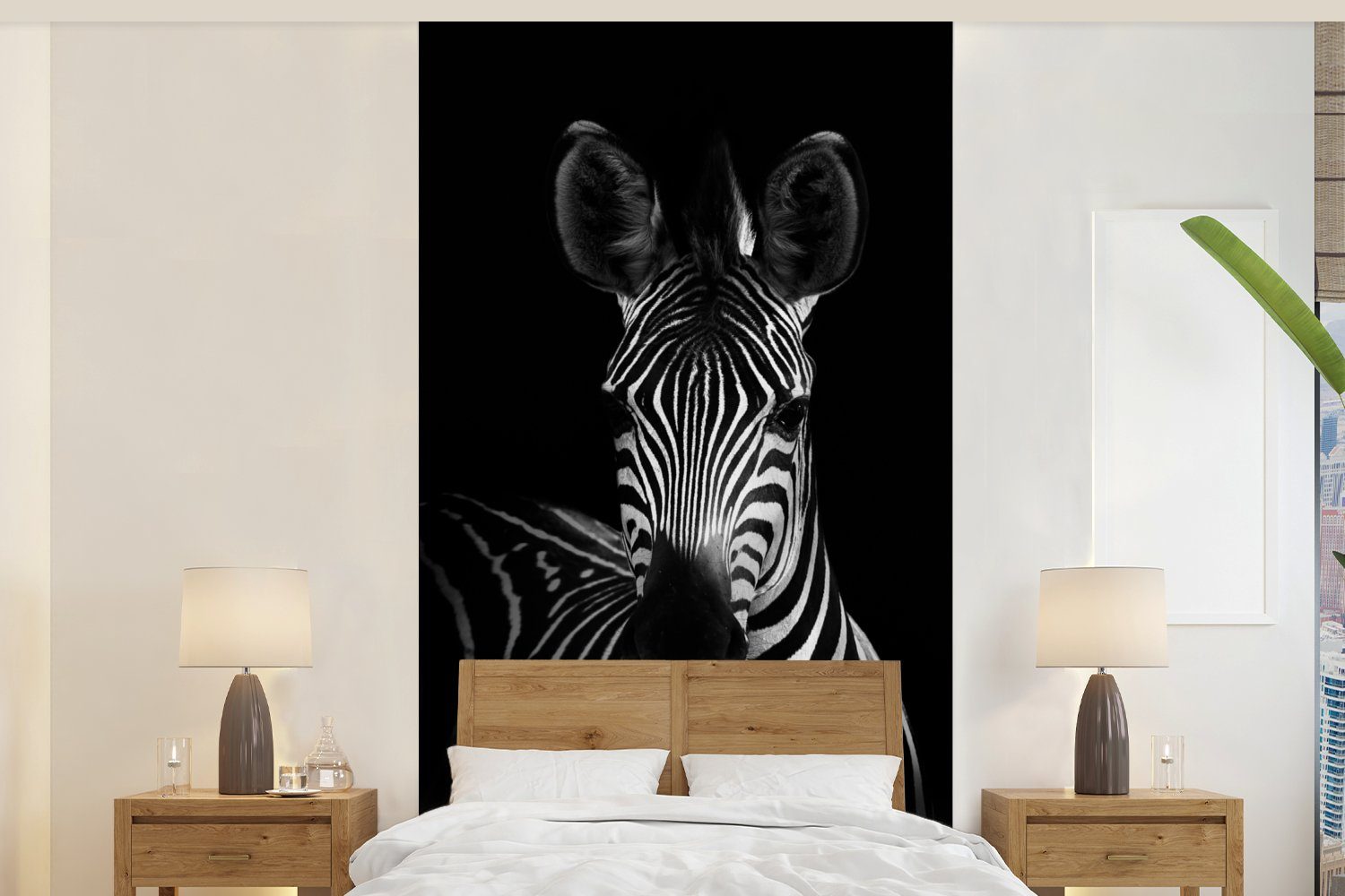 MuchoWow Fototapete Zebra - Schwarz - Weiß - Tiere, Matt, bedruckt, (2 St), Vliestapete für Wohnzimmer Schlafzimmer Küche, Fototapete