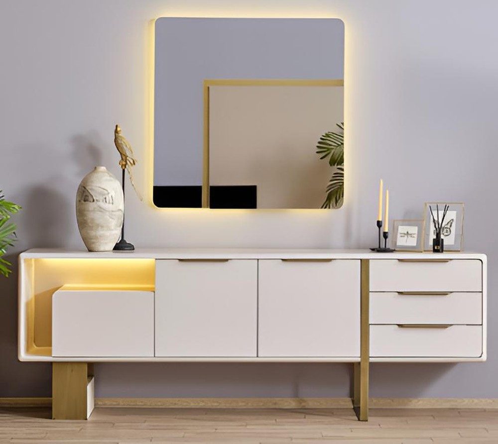 JVmoebel Sideboard Sideboard mit Spiegel Modernes Designer Möbel Set, Made in Europa