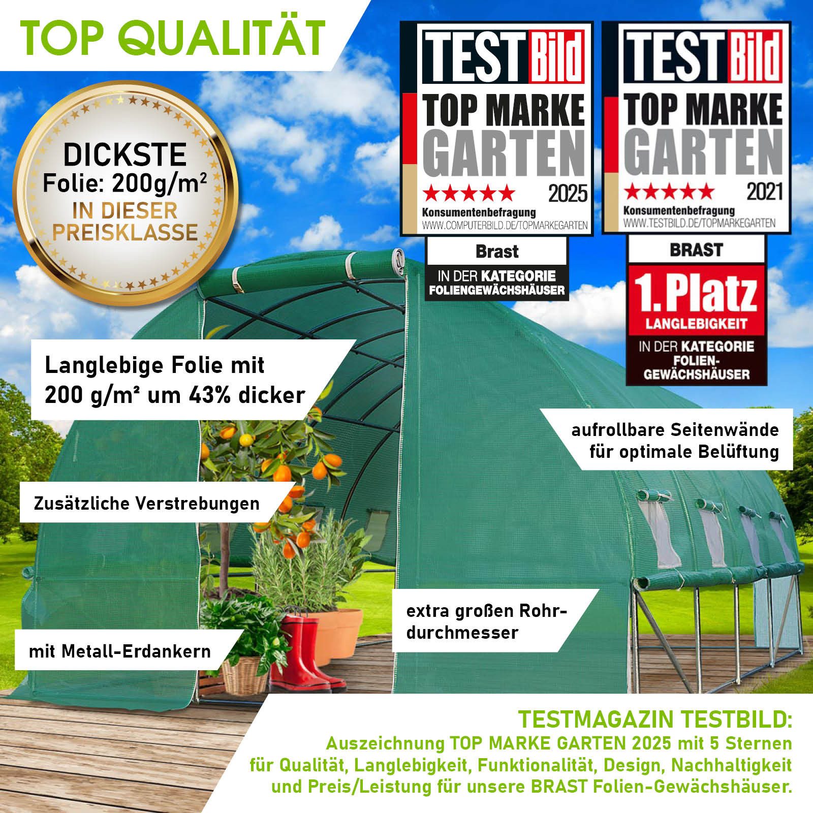 BRAST Foliengewächshaus Gewächshaus mit Stahlfundament Seitenwände aufrollb günstig online kaufen