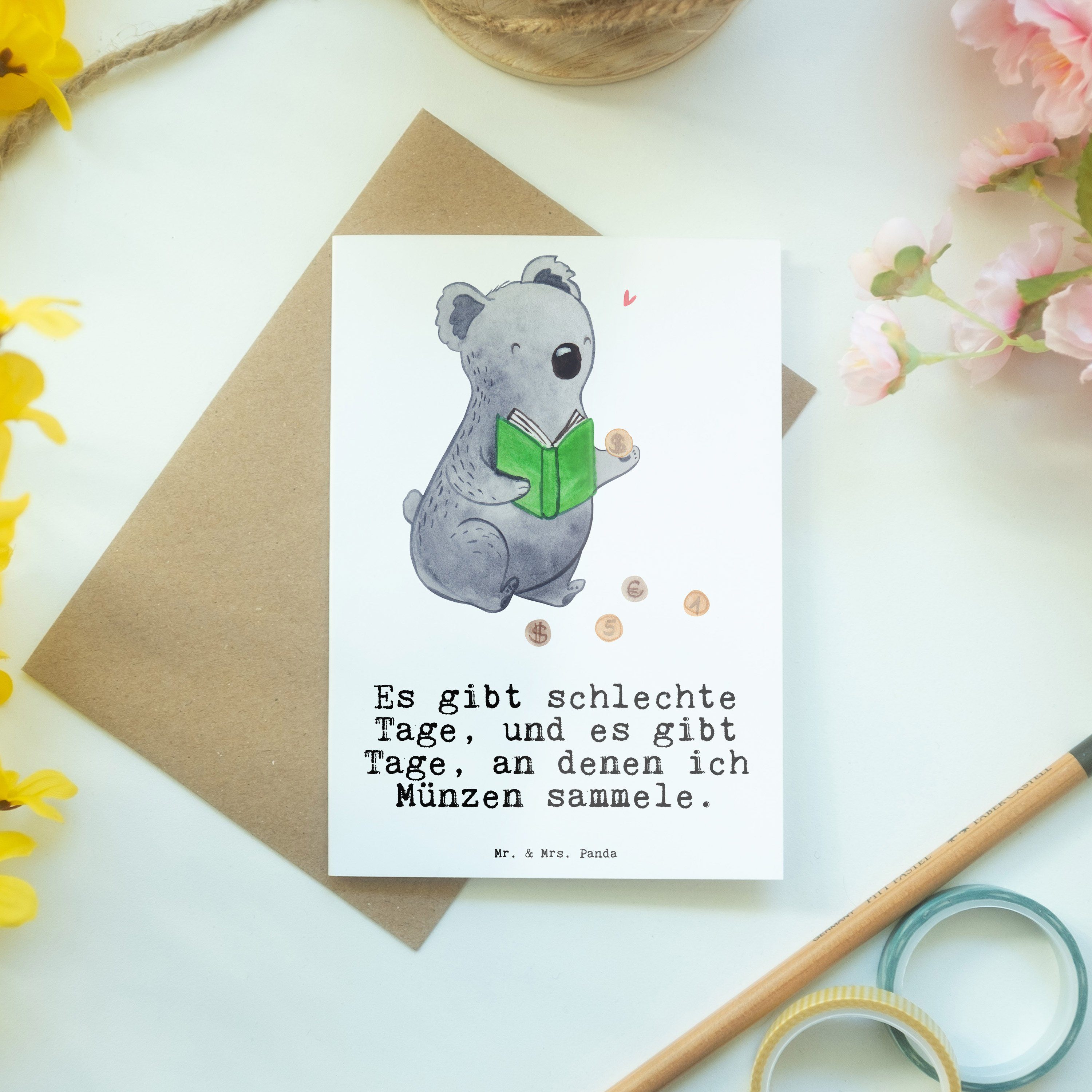 Koala Panda Mr. Tage - Hochzeitskarte, Weiß Münzen Grußkarte Geschenk, - Numismat sammeln & Mrs.