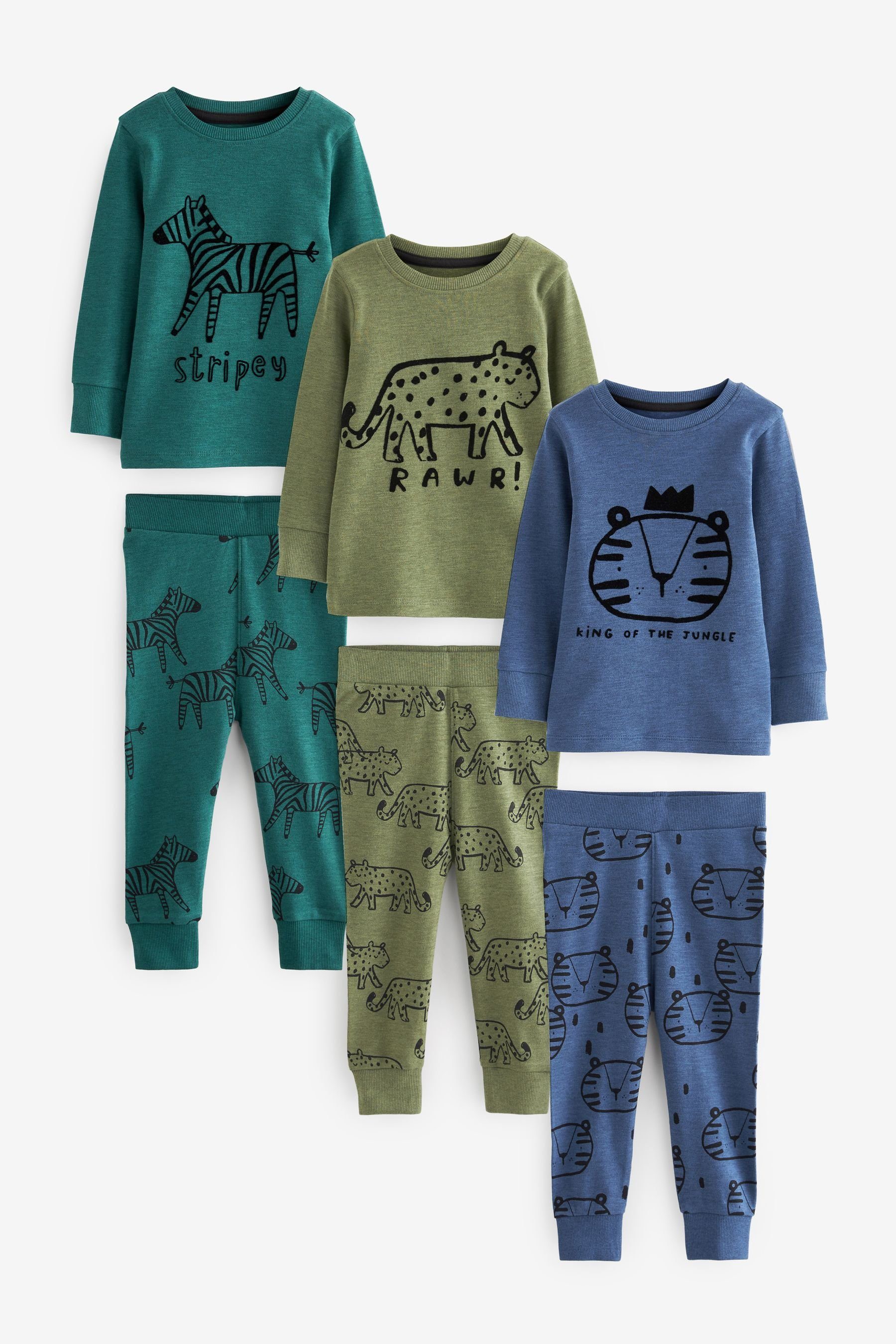 Next Pyjama 3er-Pack Snuggle Animal tlg) Khaki/Grey (6 Schlafanzüge
