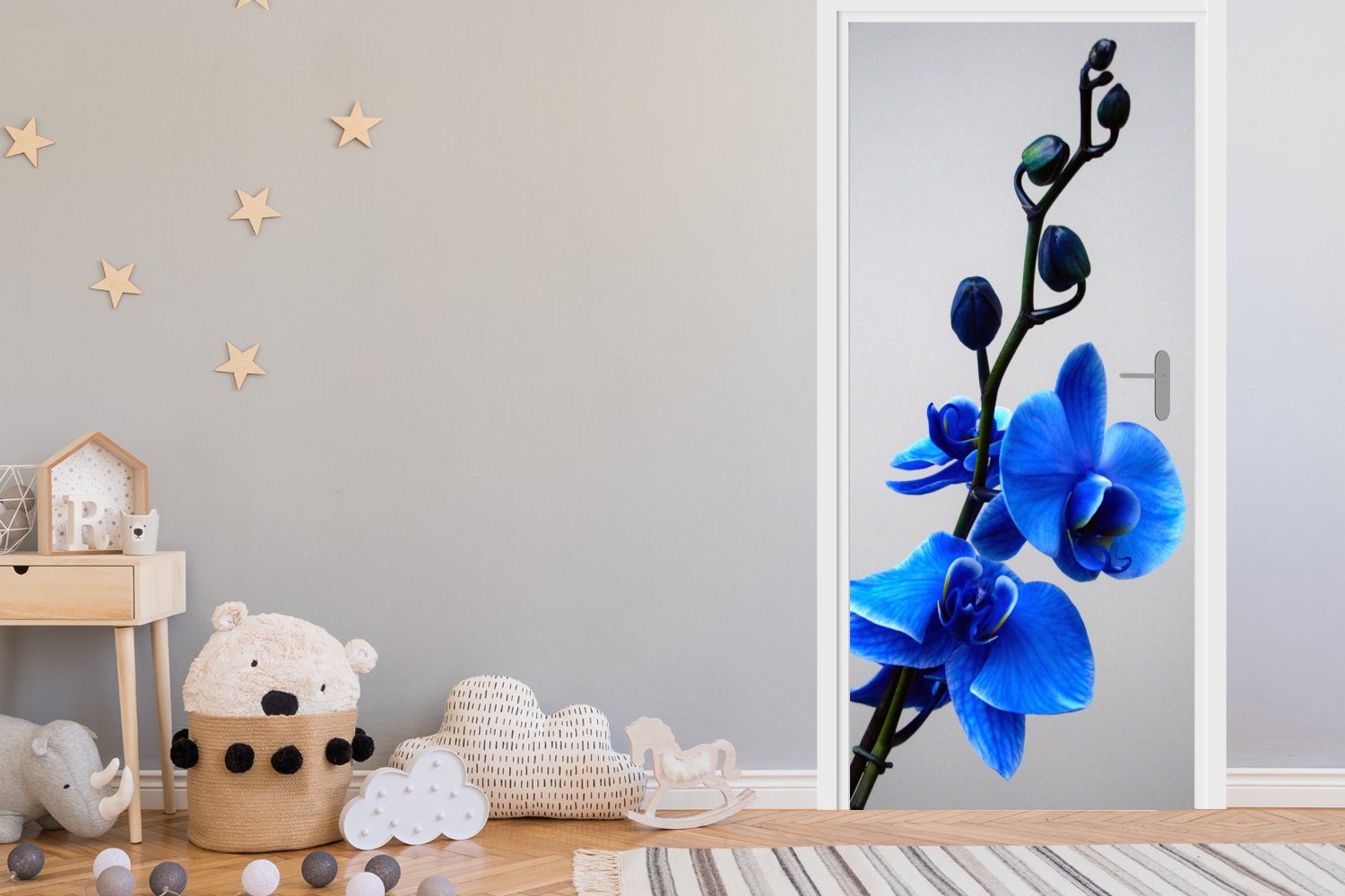 für 75x205 Matt, Tür, Blaue Türtapete (1 Orchidee, Fototapete cm MuchoWow Türaufkleber, bedruckt, St),