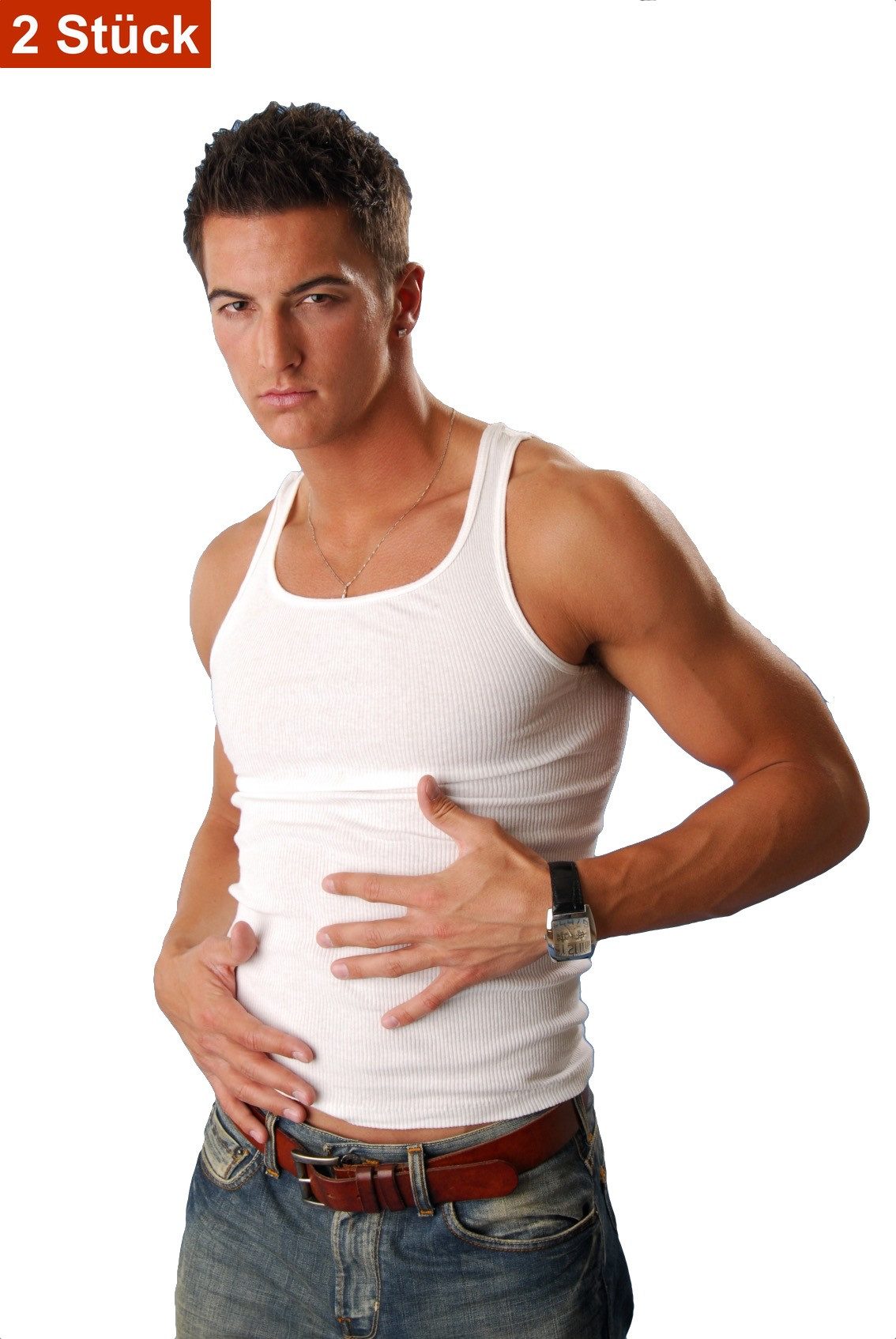 Unterhemd Ripp Herren Unterhemd weiss Doppelripp grob gerippt 100% Baumwolle