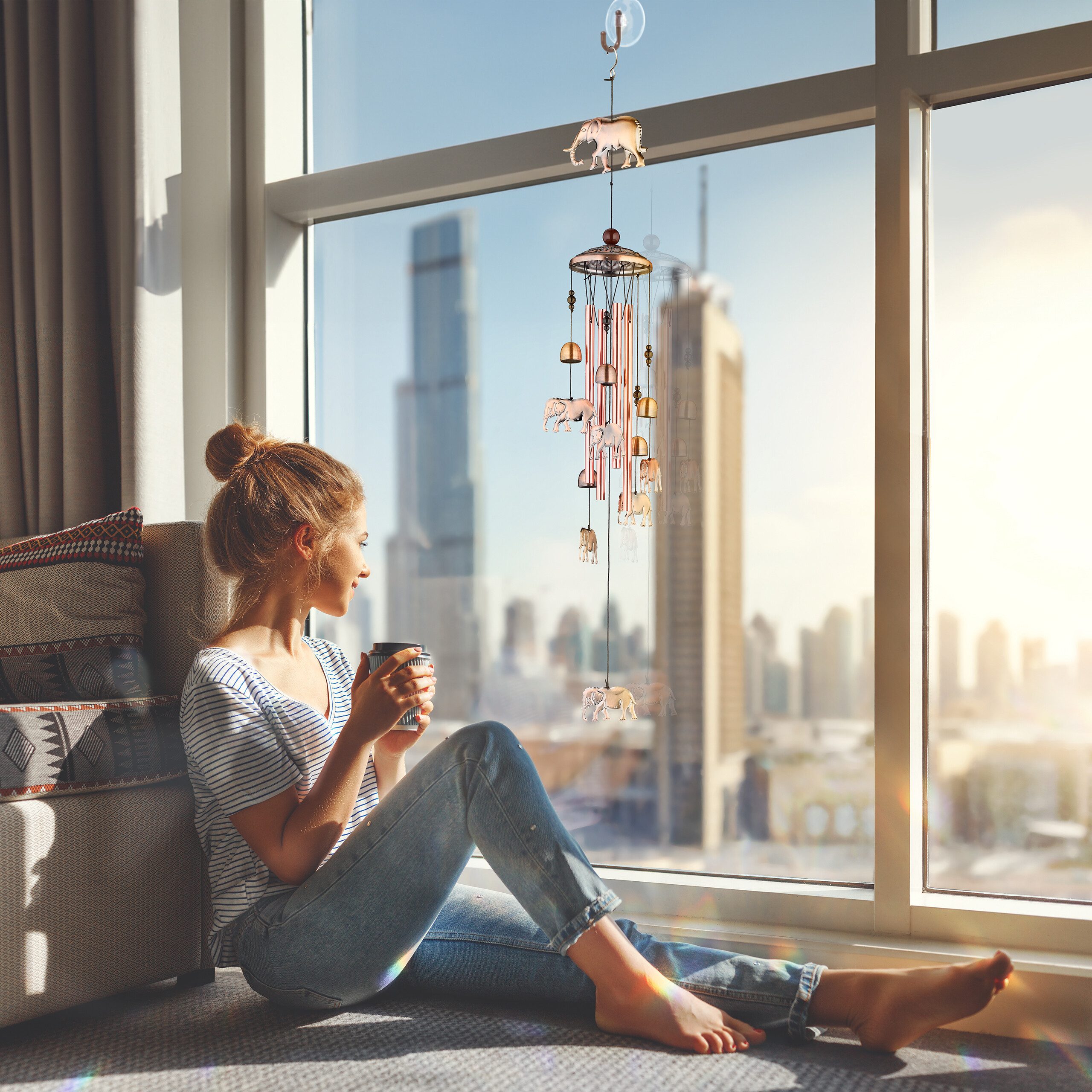 relaxdays Windspiel mit Glocken & Elefante