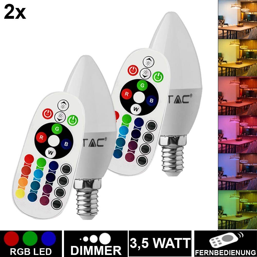 etc-shop LED-Leuchtmittel, 2er Set RGB LED E14 Leuchtmittel 3,5W Kerze Leuchte