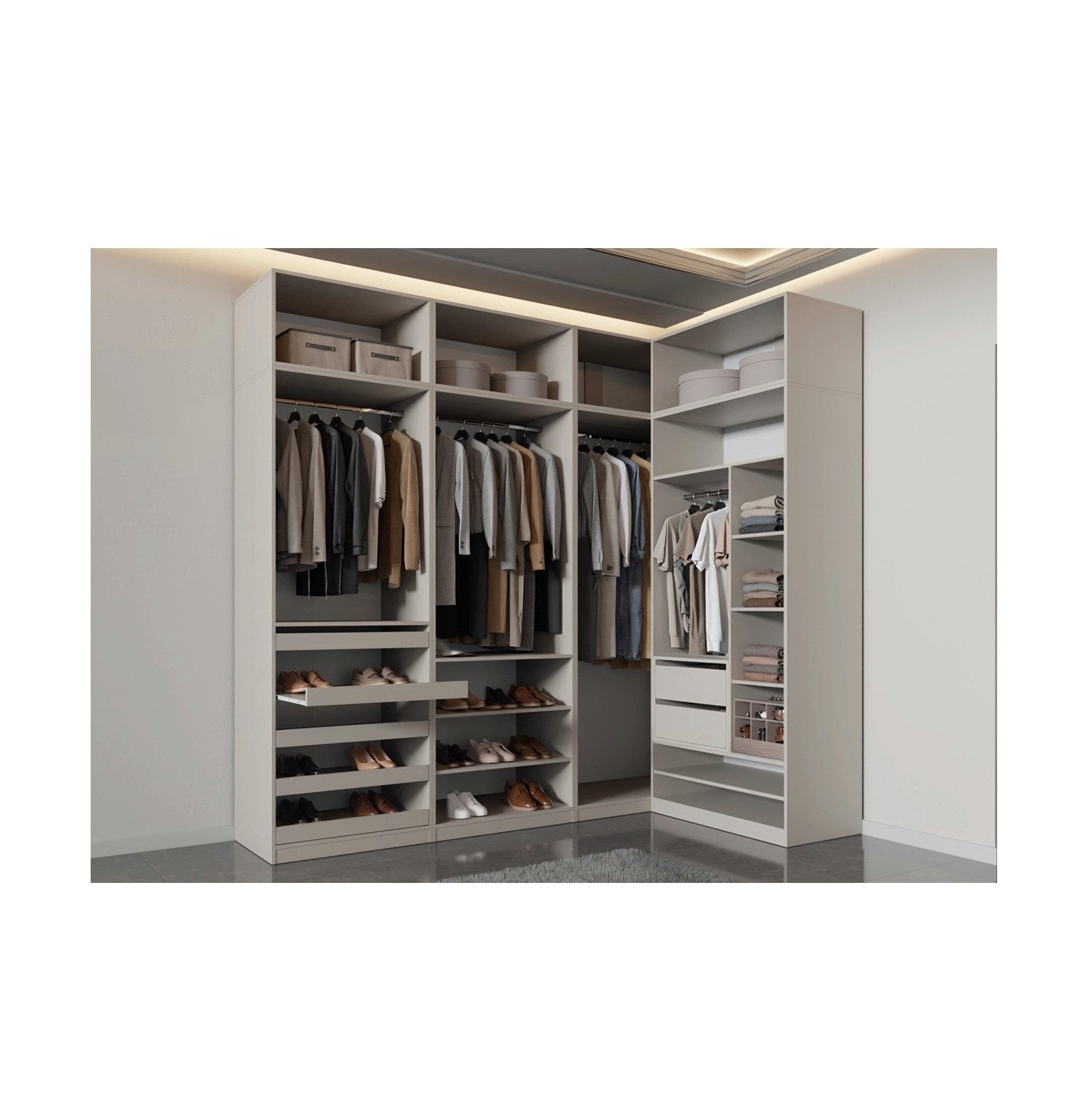 Marmex Möbel Mehrzweckschrank TRES SET 32/NC Kleiderschrank, Modulschrank, Ankleidezimmer-Möbel (9-St) begehbarer Kleiderschrank, 2 Schubladen, 5 ausziehbare Ablagen