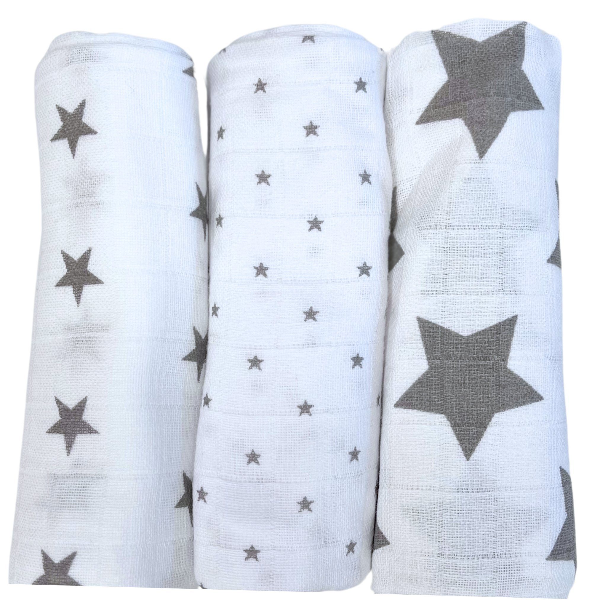Babymajawelt Stoffwindeln Baby Mullwindeln "Stars" 80x80 cm 3er Pack, Premium Spucktücher (Starter Set, 3-St., Packung), Made in Europe, Sterne, besonders hautfreundlich und atmungsaktiv