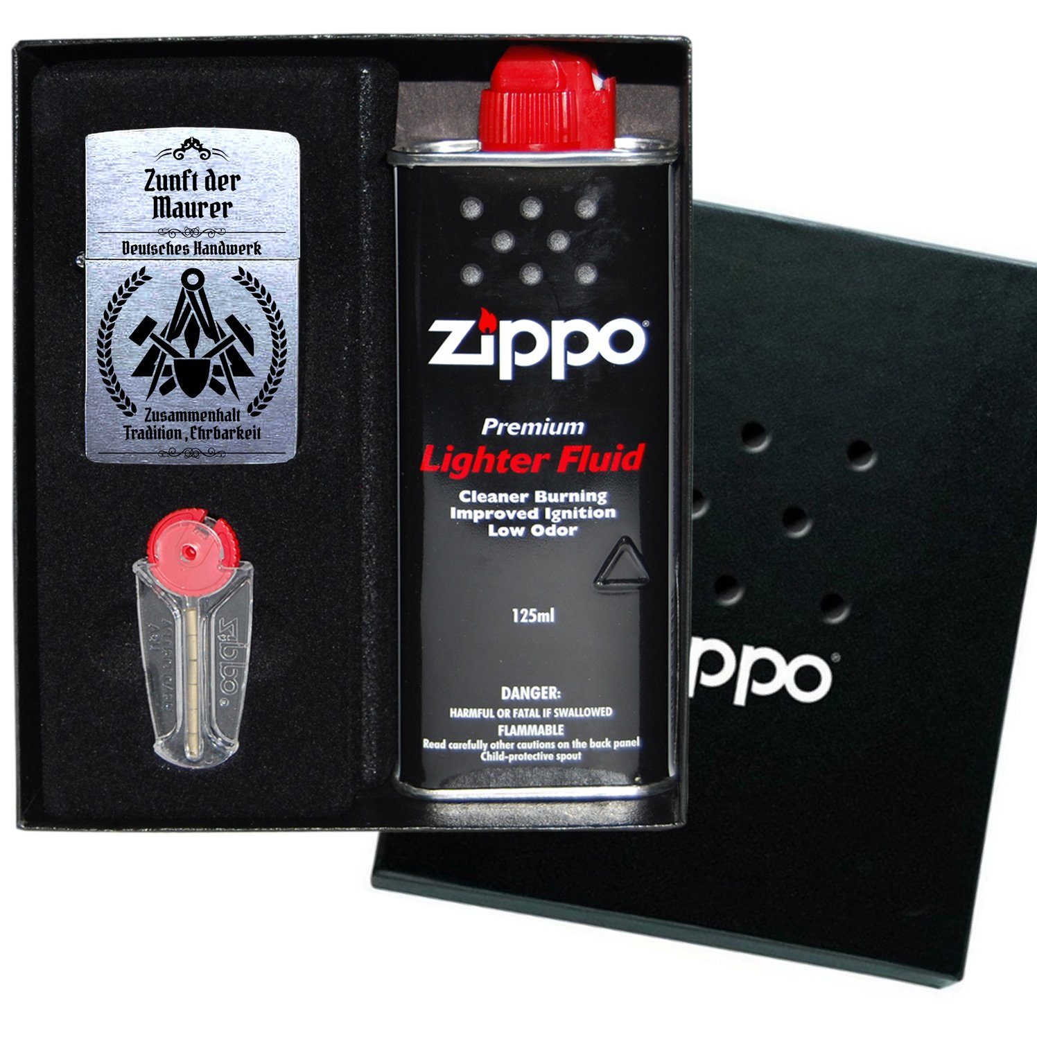 Feuerzeuge Zippo Feuerzeug mit Gravur Maurer Zunftzeichen Chrome Brushed Handwerk