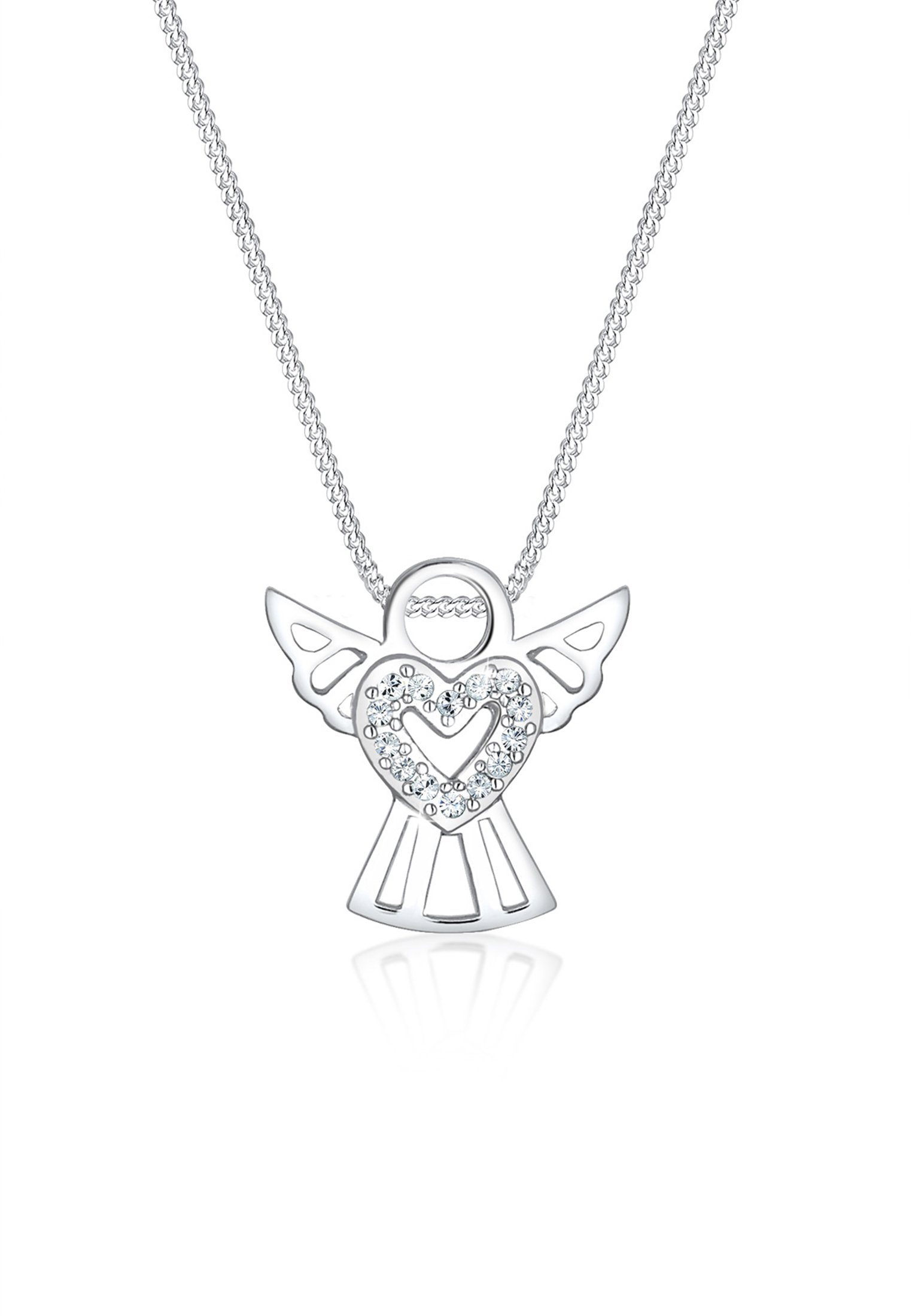 Kette mit Anhänger Engel Glas Kristalle Weiß 925 Sterling Silber