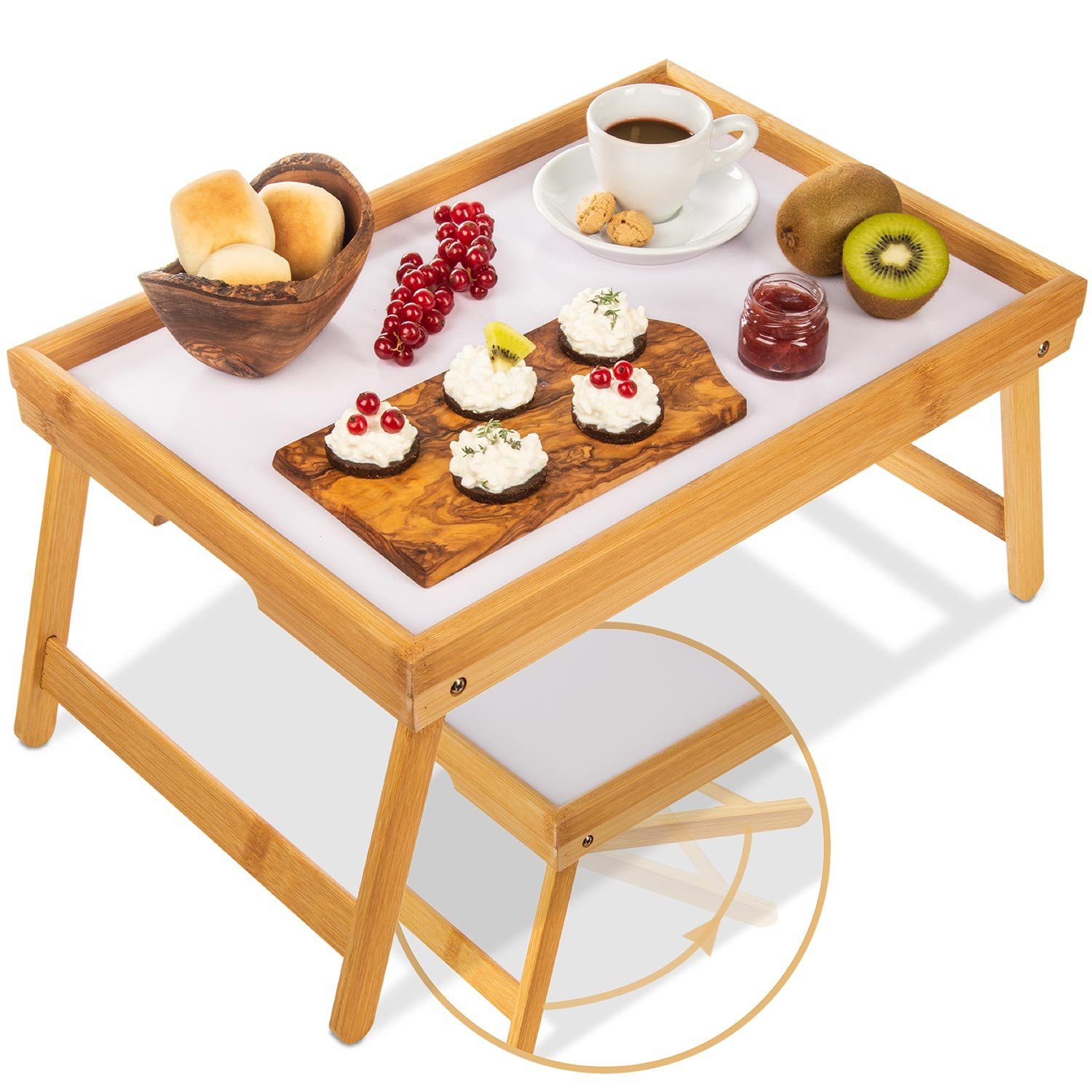Tabletttisch Bett-Tablett, Holz Bambus Frühstückstablett Dimono Serviertablett Betttisch