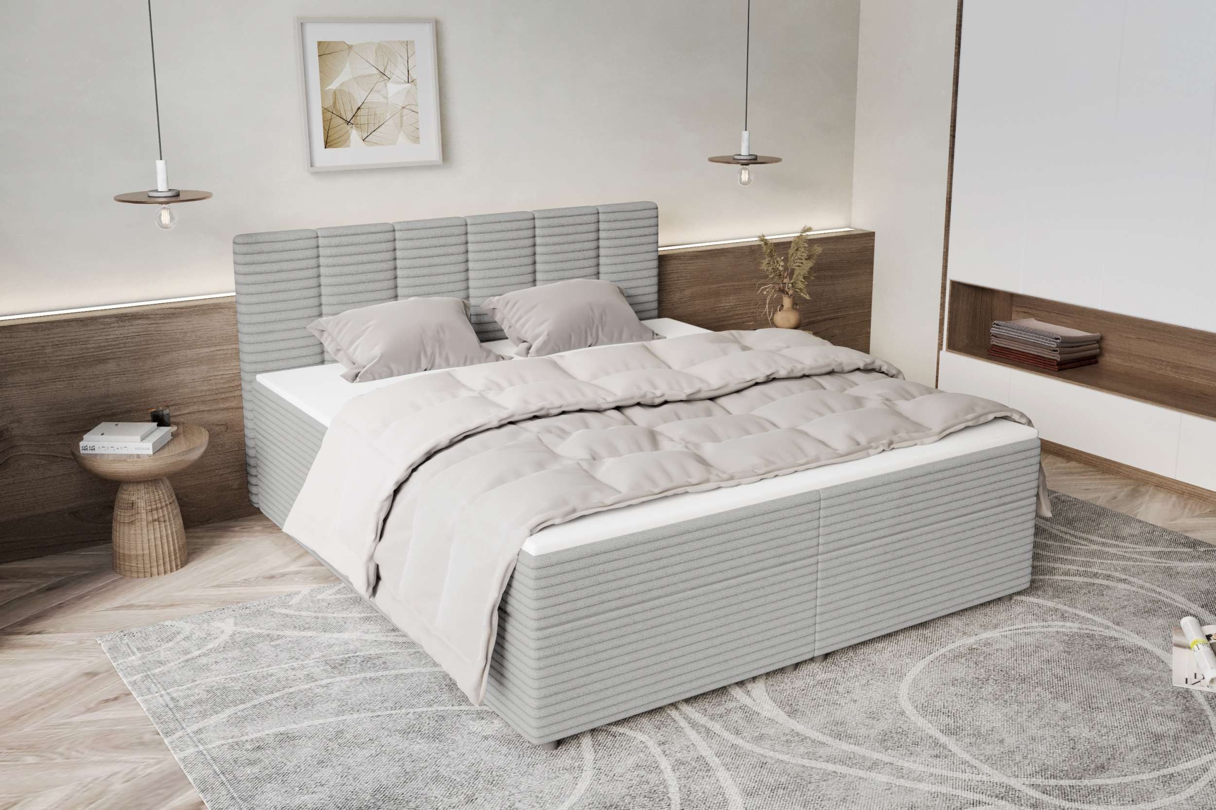 99rooms Boxspringbett Bergamo (Schlafzimmerbett, Bett), 140/160/180/200x200 cm, in Cordstoff AMBIENCE, mit Topper