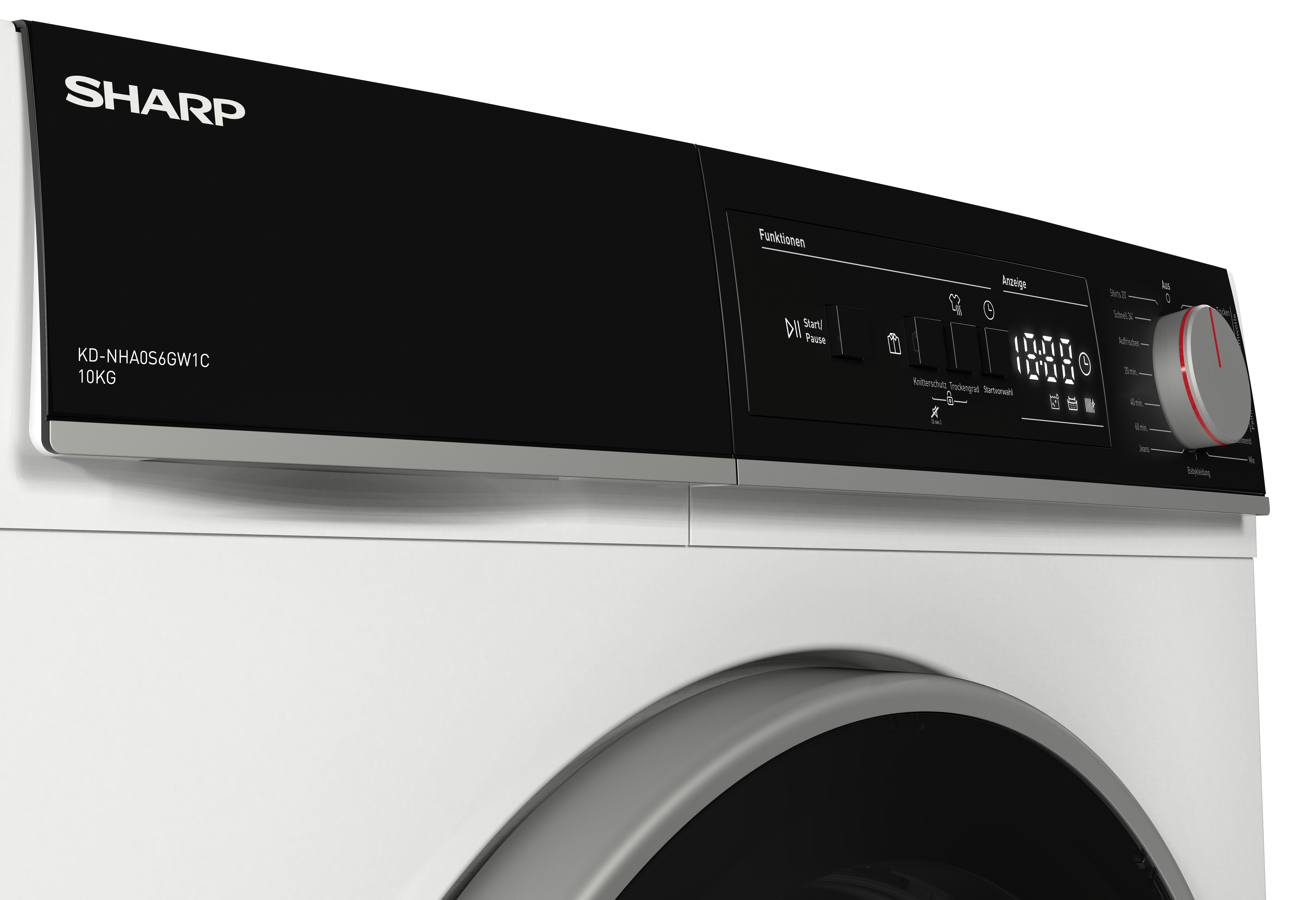 Sharp Wärmepumpentrockner KD-NHA0S6GW1C-DE, 10kg / EEK C / 3 Tasten / XL-Glas-Tür / weiss