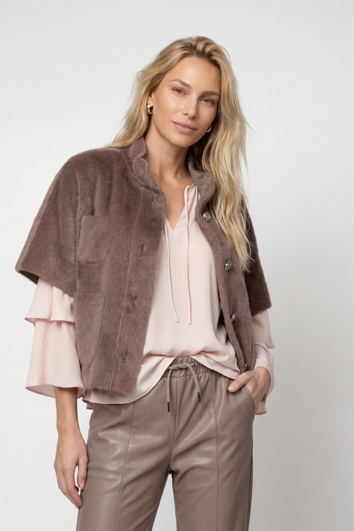 Monari Fellimitatjacke Jacke Cape fake fur Regular fit mit Stehkragen