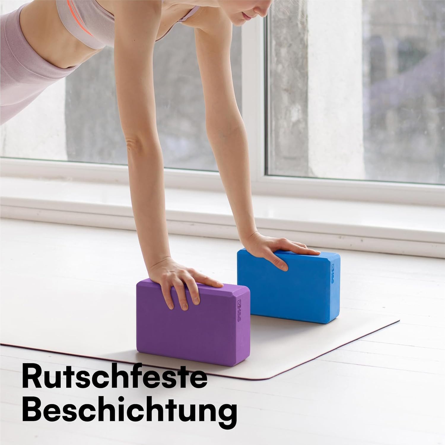 H&S Yogablock H&S 2er Yoga Block Set aus Schaumstoff, blau und lila