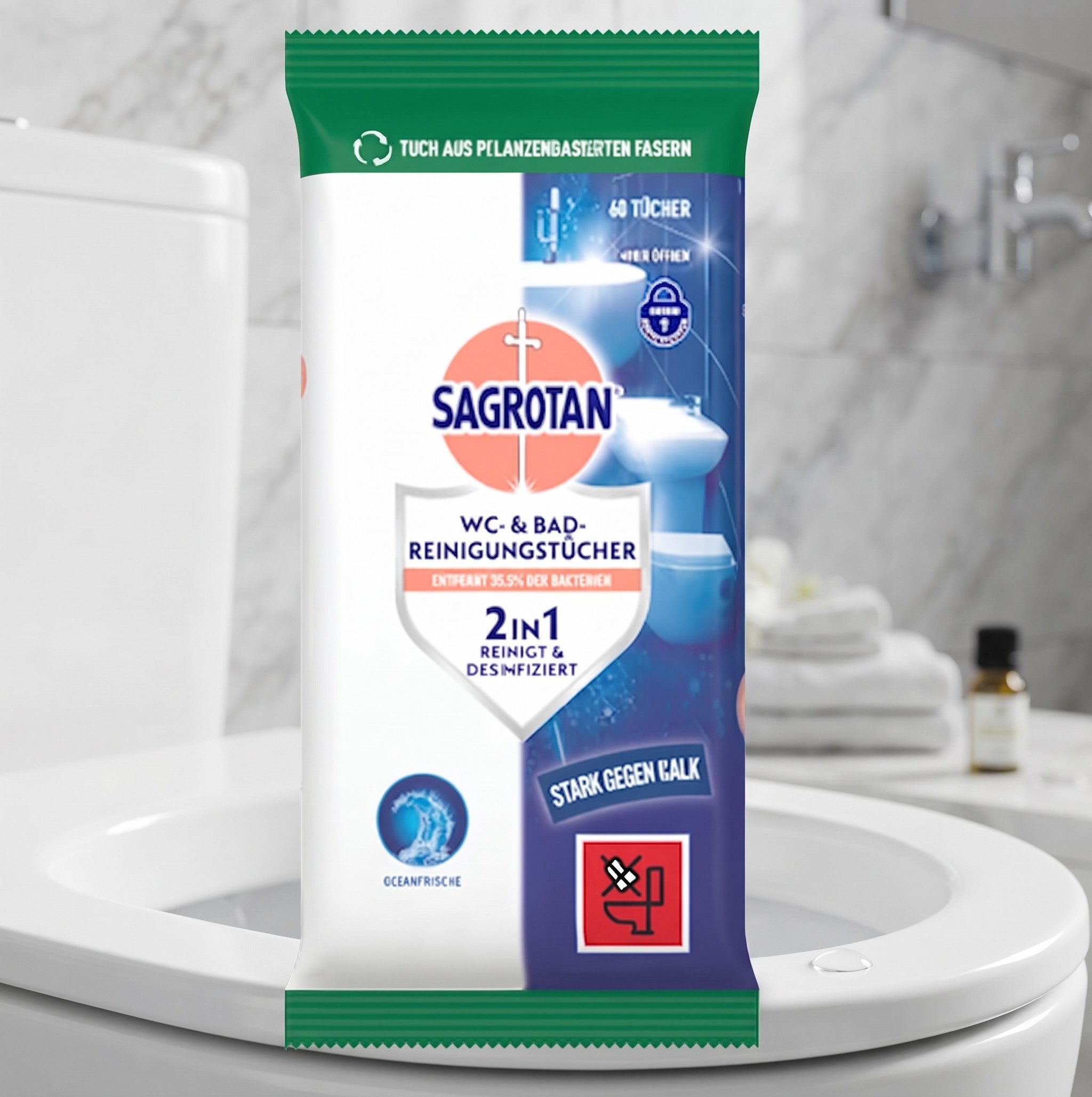 SAGROTAN Sagrotan WC-Reinigungstücher Desinfektion, 60 St WC-Reiniger