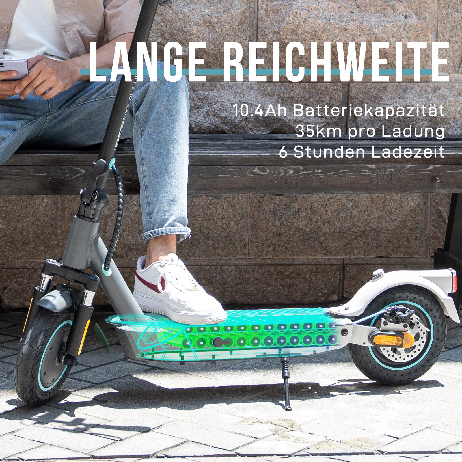 RCB TECH E-Scooter EV10KP mit Straßenzulassung (ABE), Komfortable Stoßdämpfung, APP, 400,00 W, 20,00 km/h, (1 tlg), mit Straßenzulassung
