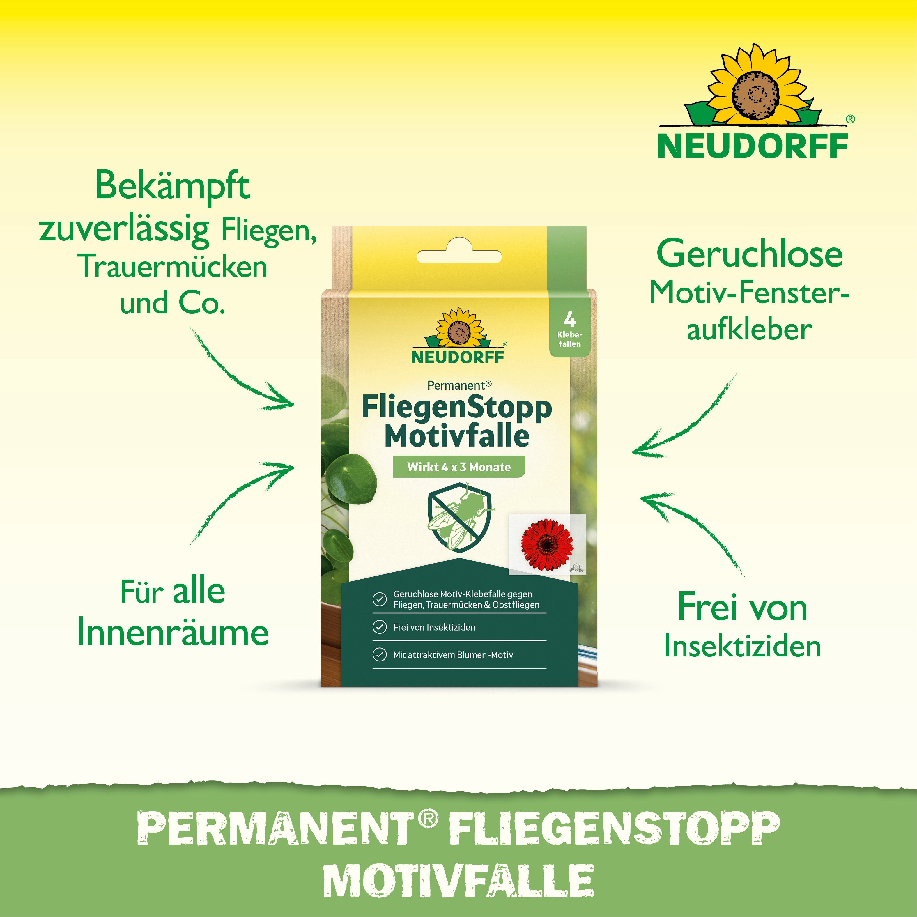 Neudorff Klebefalle Permanent FliegenStopp 4 St., Dekoratives Blumenmotiv zur Anlockung fliegender Insekten – Bild 2 von 5