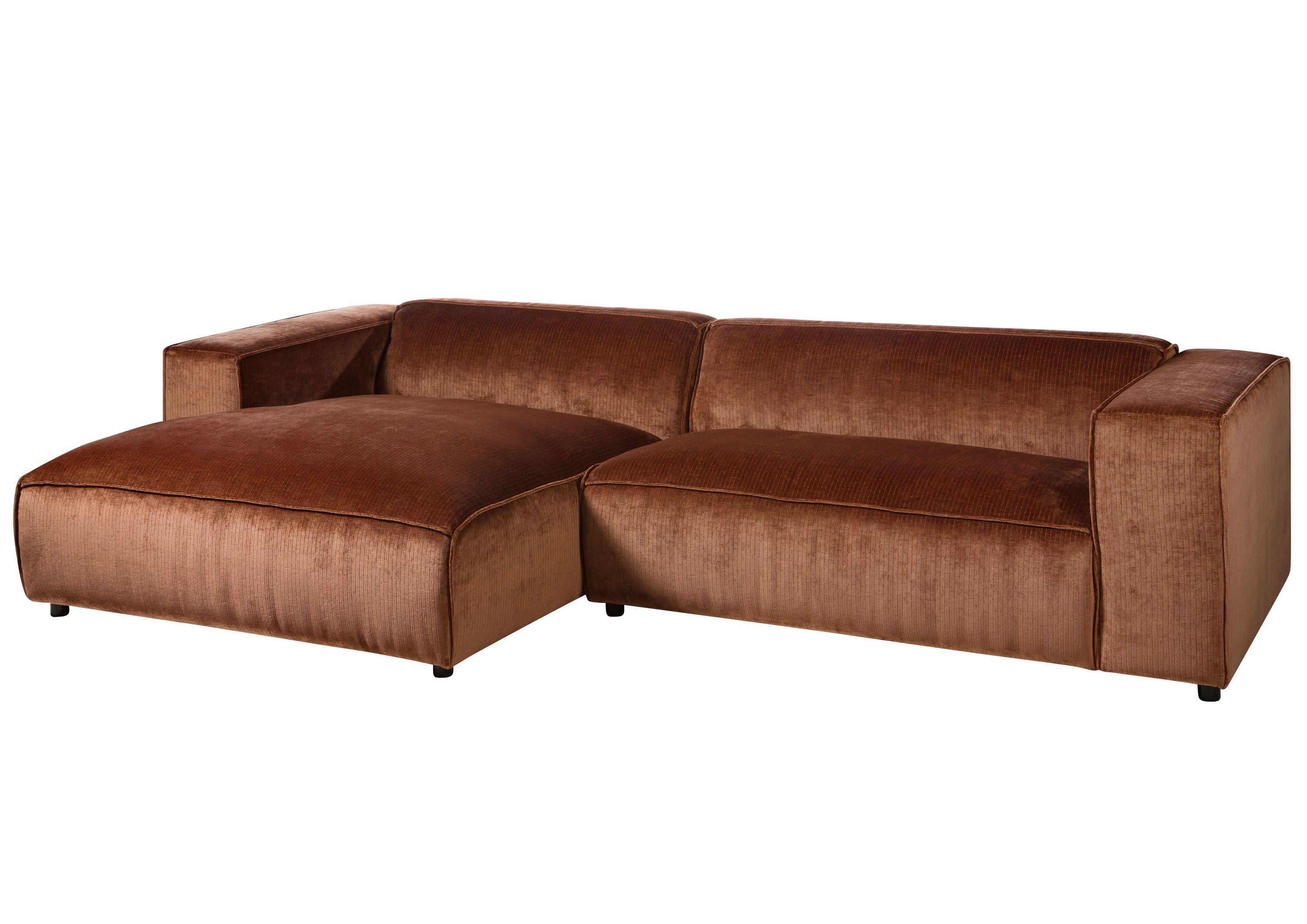 Massivmoebel24 Ecksofa, 304x164x69 Ottomane links Cord kupfer VALENCIA