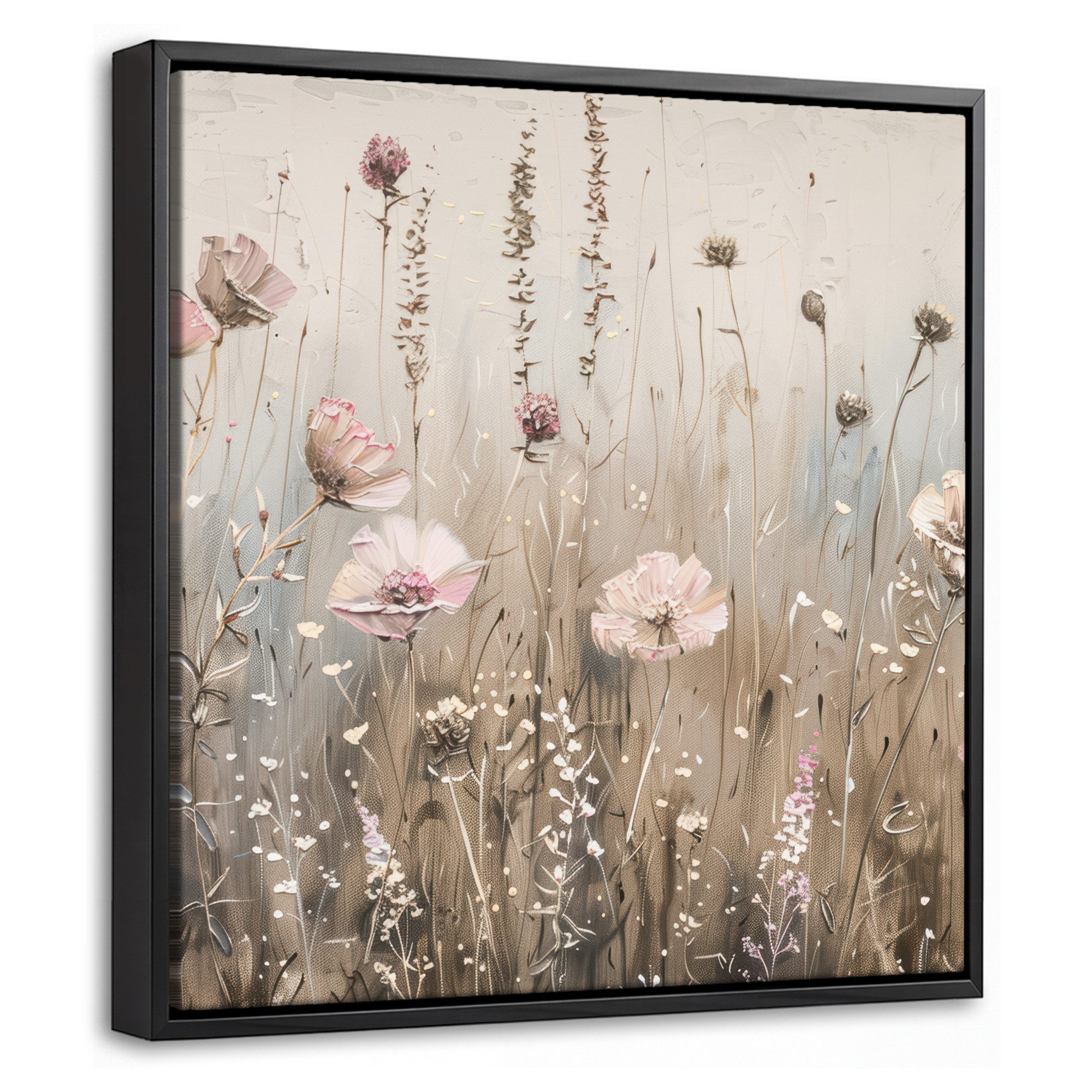 OneMillionCanvasses® Leinwandbild mit Rahmen - Blumen - Rosa - Modern - Beige, Fotodruck (1 St), Leinwand Bilder Klein, Wand Dekoration Aesthetic 20x20cm