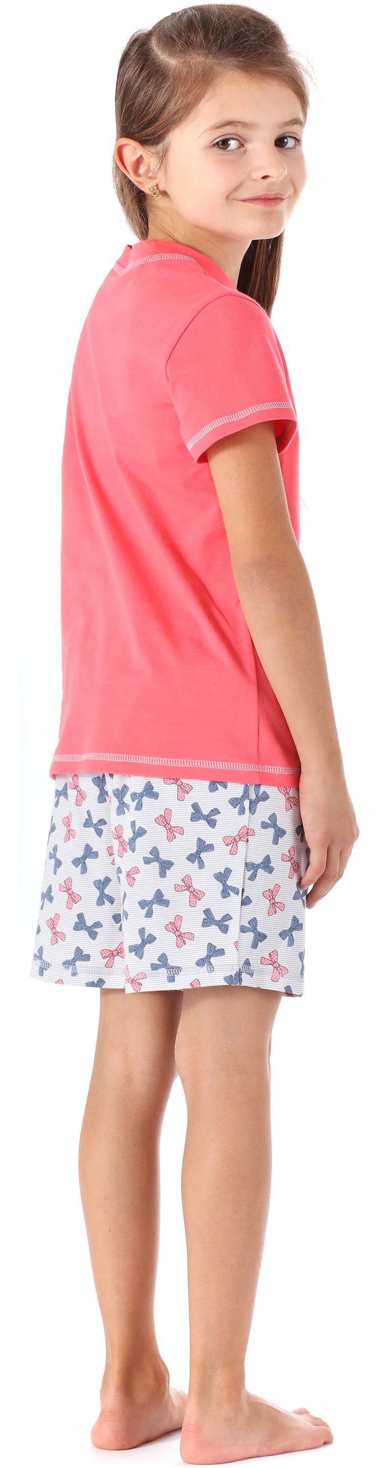 Merry Style Schlafanzug Mädchen Schlafanzüge Pyjama MS10-292 Korallenrot/Bögen Set aus Kurz Baumwolle