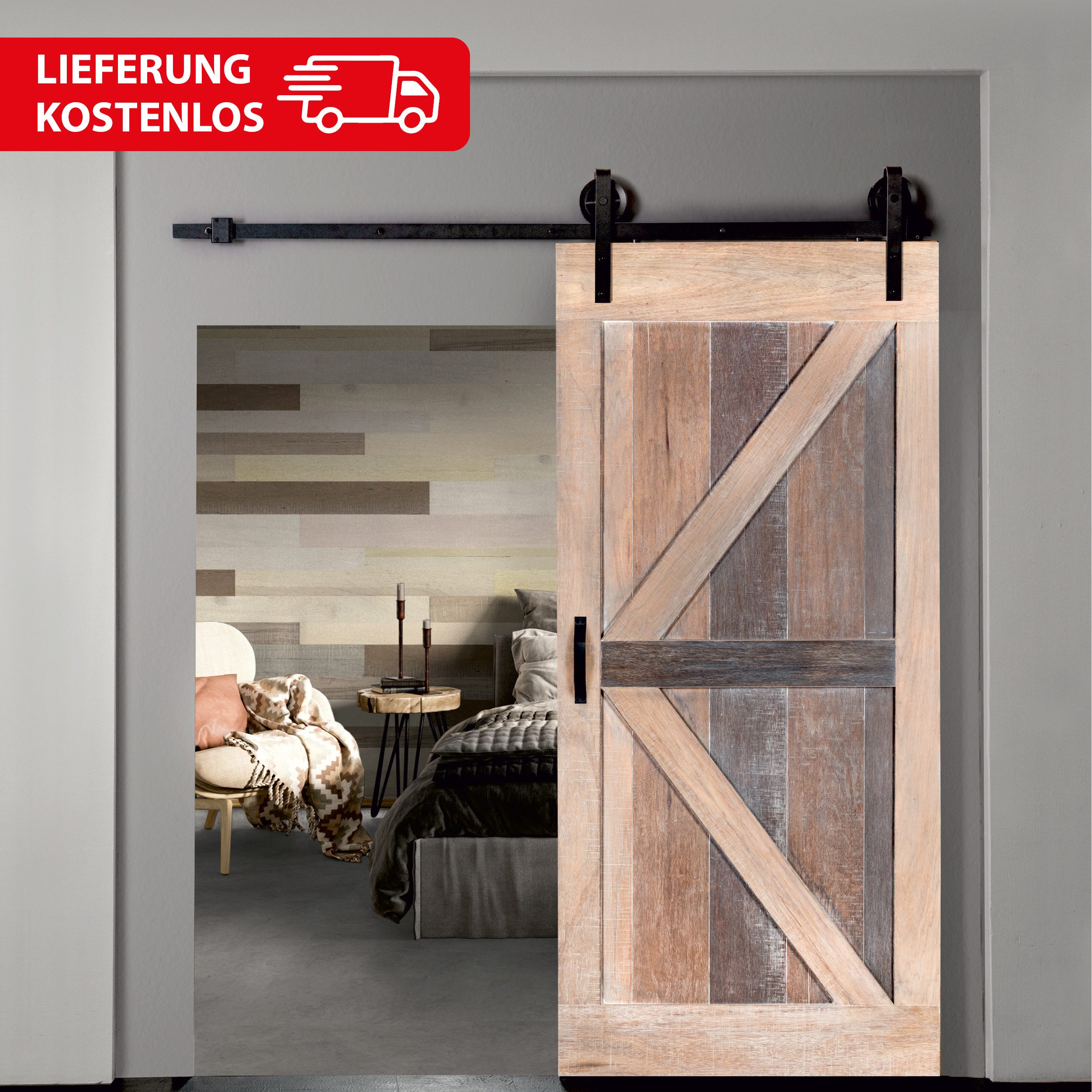 INDO Schiebetür Premium Holzschiebetür Scheunentor, 100x215 cm, leicht zu i günstig online kaufen