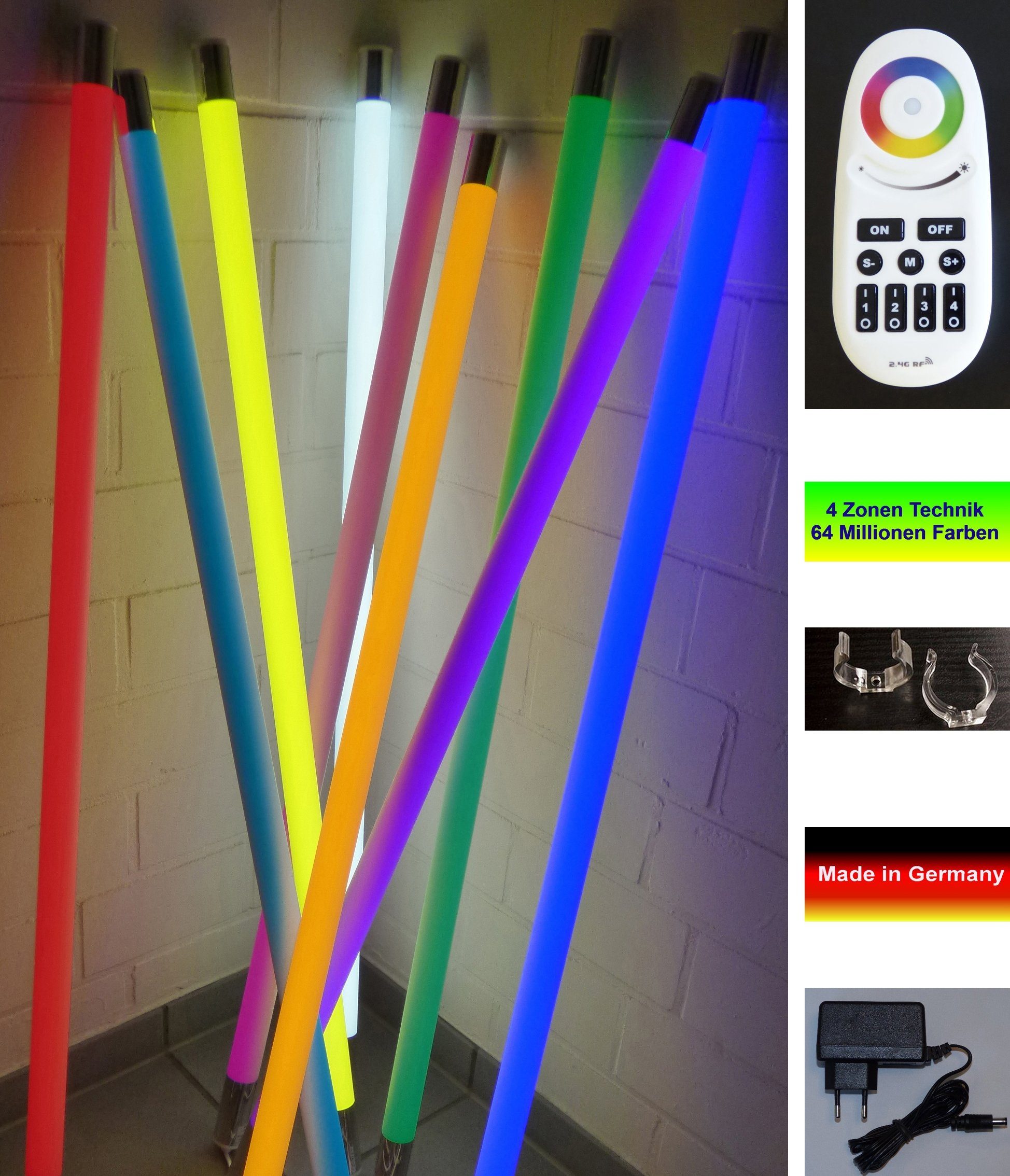 T8, LED RGB 12 Röhre LED 1,53m RW Xenon XENON VISION Wandleuchte LED 4Zonen RF-Fernbedienung, Volt