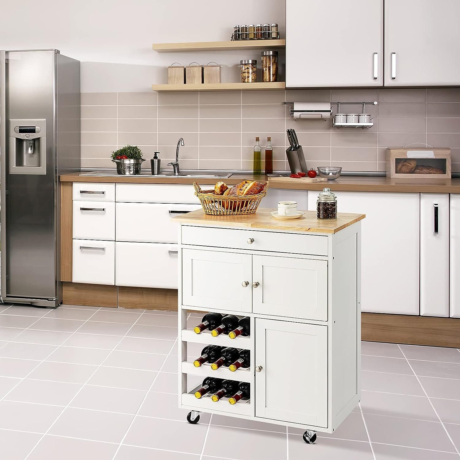 KOMFOTTEU Küchenwagen Servierwagen, mit Rollen, 86,5 x 67 x 37cm, bis 58kg günstig online kaufen