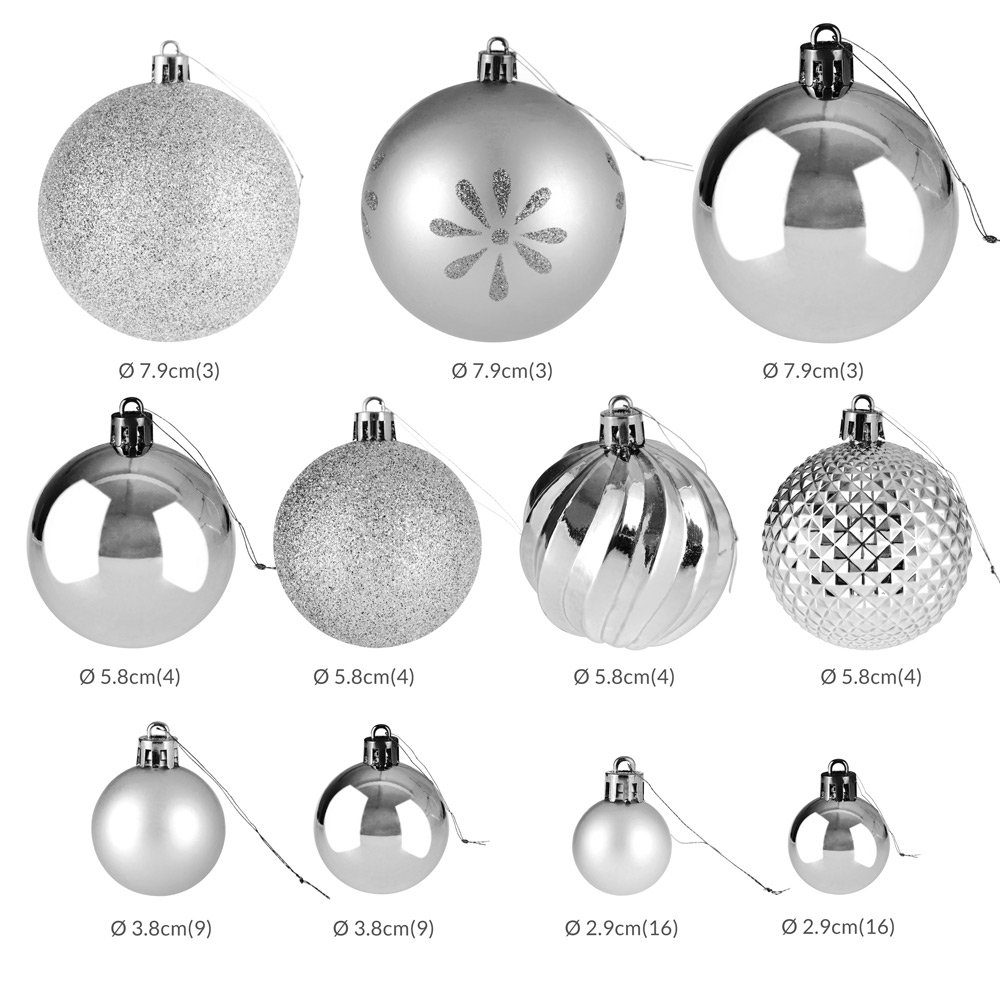 Deuba Weihnachtsbaumkugel (103 St), Weihnachtskugeln Silber Set 103er Weihnachtsdeko matt glänzend glitzer