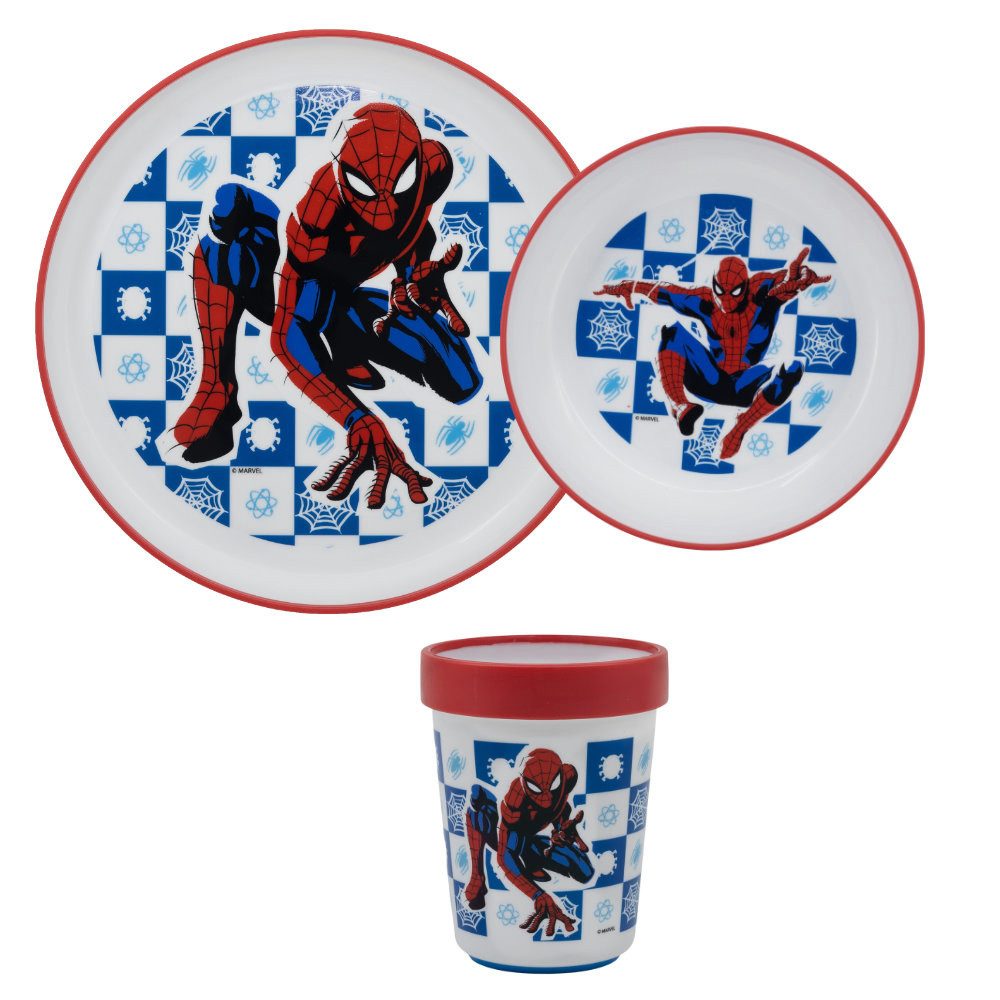 MARVEL Kindergeschirr-Set Marvel Spiderman Kinder Geschirr-Set 3 tlg (3-tlg), 1 Personen, Kunststoff, antirutsch Becher Teller Schüssel