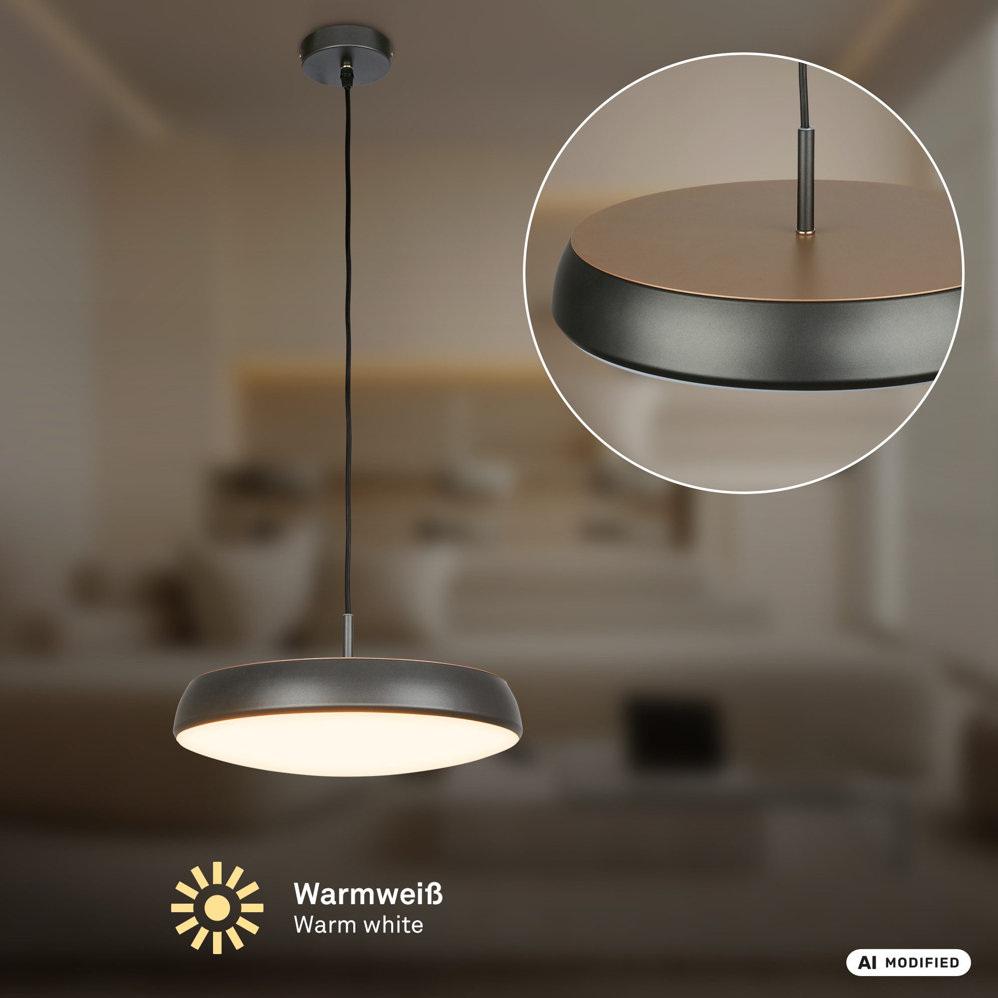 Briloner Leuchten LED Pendelleuchte Hängelampe Design Pendelleuchte 1-flammig Wohnzimmer Esszimmer, LED fest integriert, 3000K - Warmweiß, 35x120 cm, Esszimmer, Esstisch, Wohnzimmer, Schlafzimmer