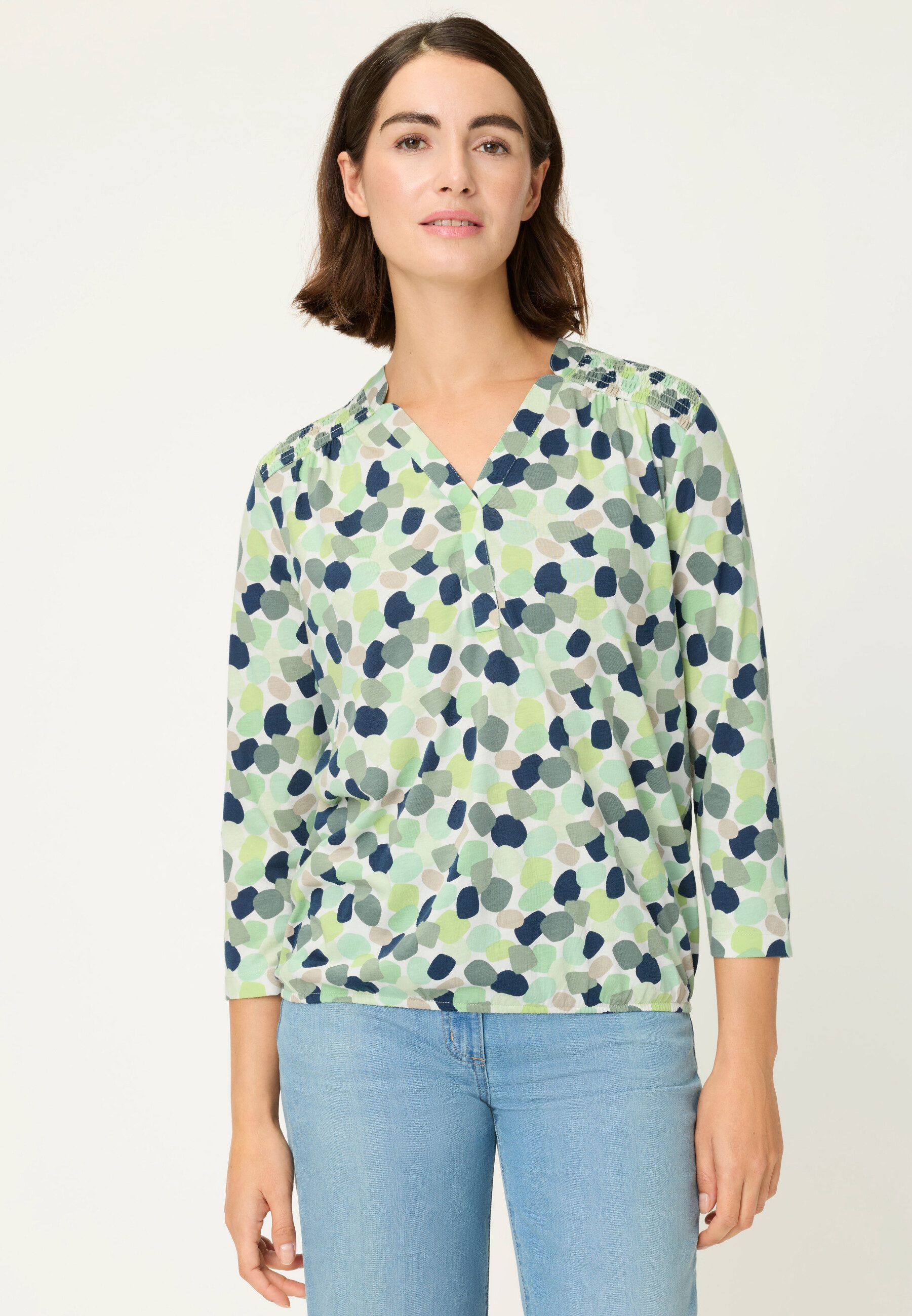 Olsen T-Shirt Shirt mit Allover-Dessin und Tunika-Ausschnitt