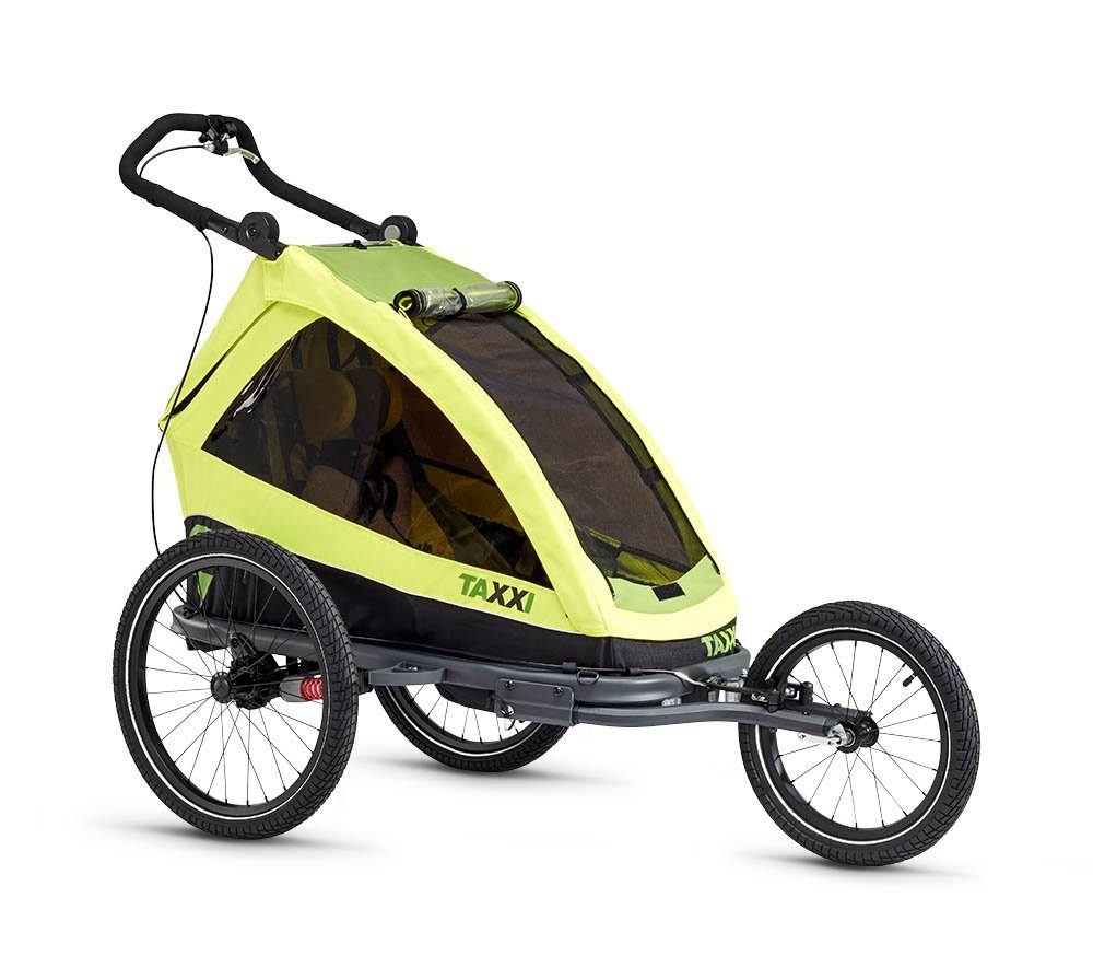 taXXi Fahrradkinderanhänger Kinderfahrradanhänger Elite one Lime Kinderanhänger, 3-stufig verstellbare Federung