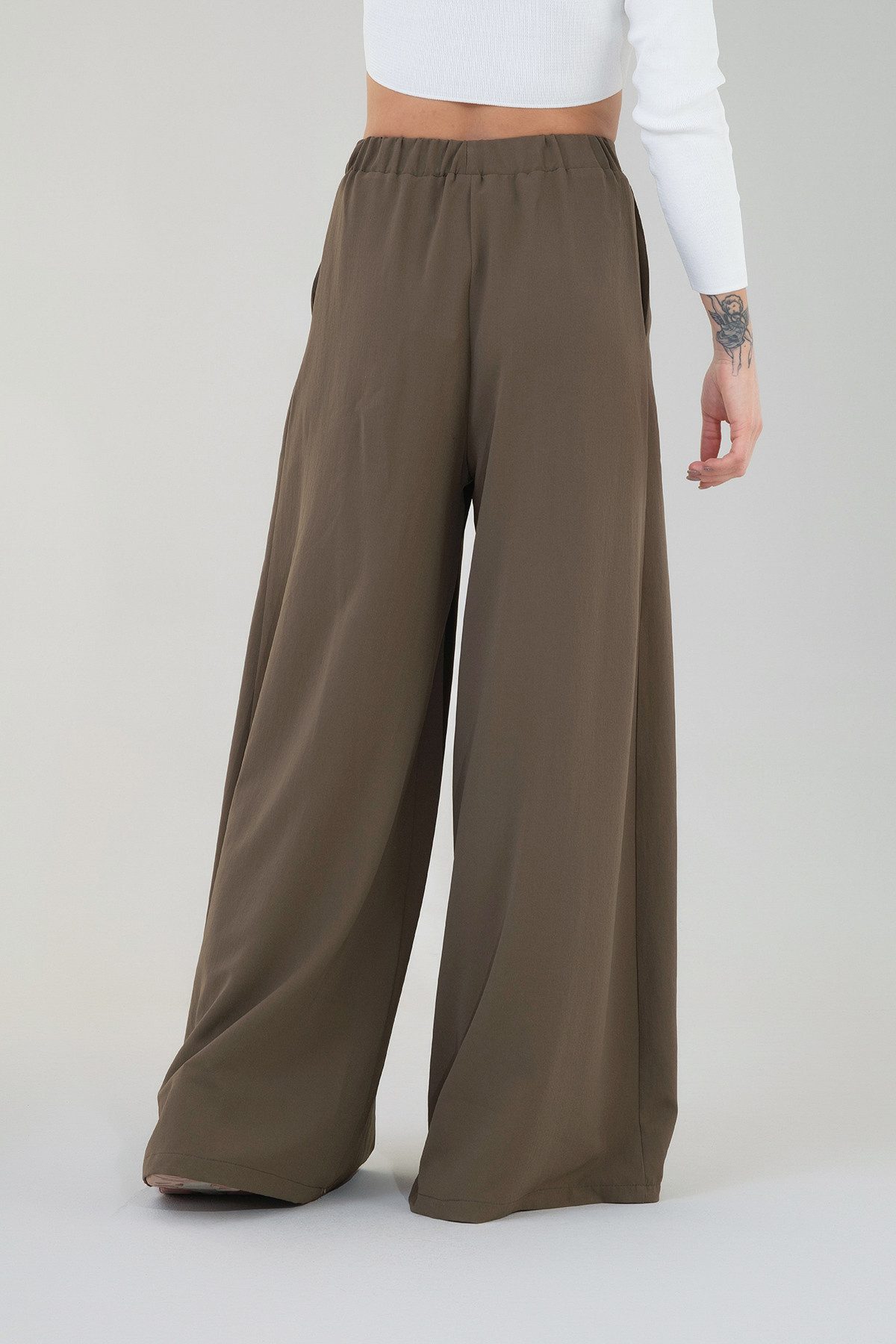 fashionshowcase Palazzohose Damen High Waist Sommerhose Weites Bein Elegant fließender Stoff