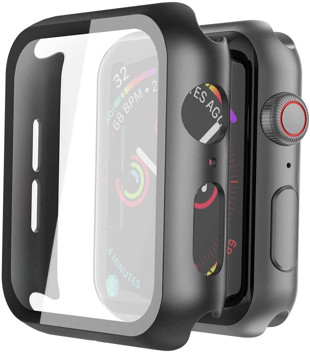 AVANA Smartwatch-Hülle für Apple Watch Series 6 5 4 SE 40mm / 44mm Hülle Schutzhülle Case 360, Full-Cover, Glas Displayschutz, Schwarz