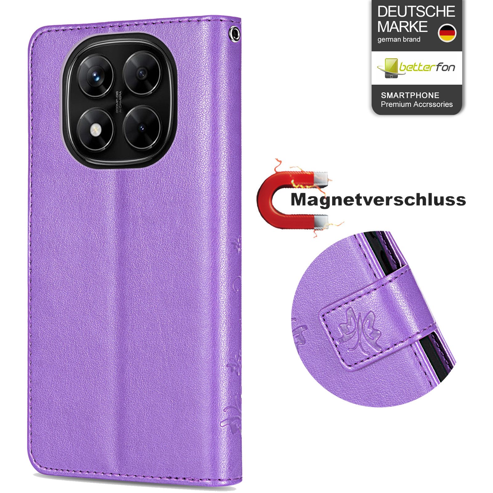 betterfon Handyhülle für Xiaomi Redmi Note 14 Pro 5G Wallet Case Flip Cover, Bookstyle-Hülle: Magnetverschluss 3 Kartenfächer & Standfunktion – Bild 3 von 5