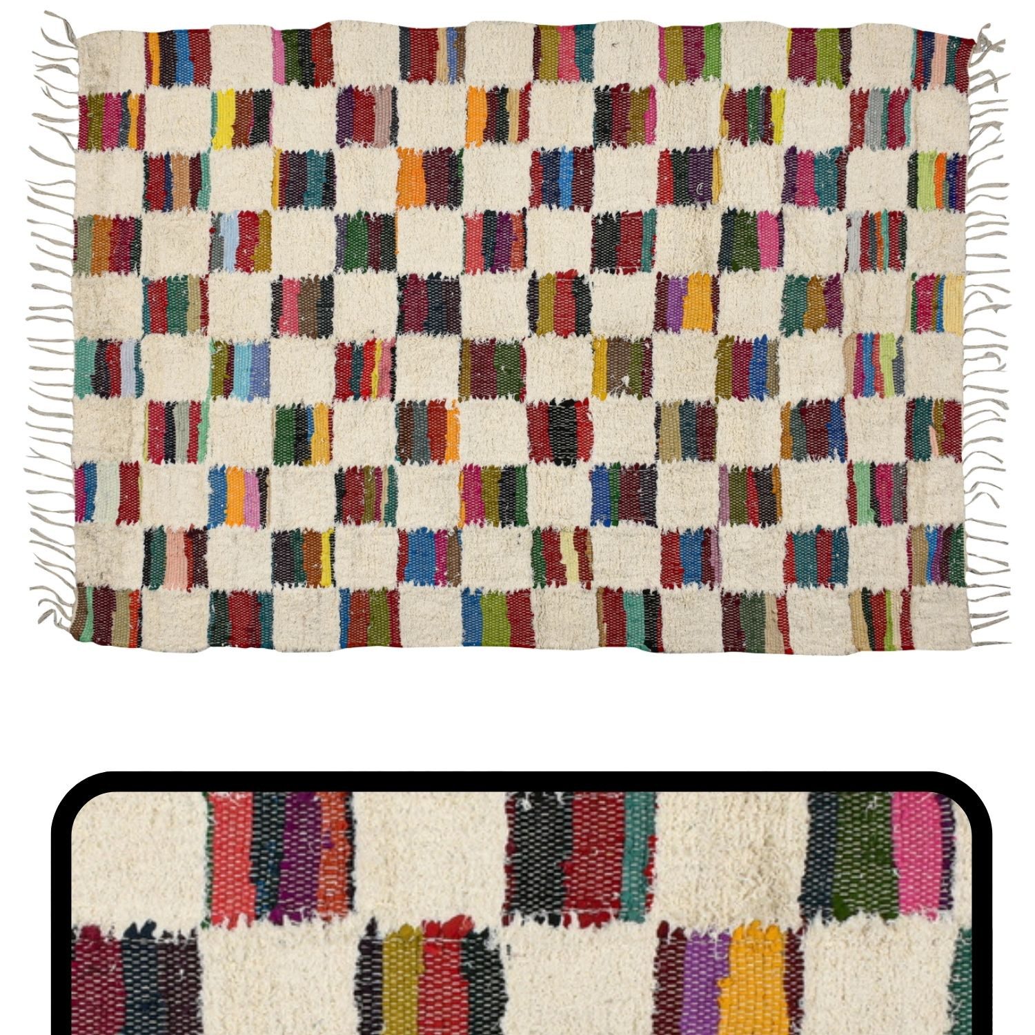 Marrakesch Orient & Mediterran Interior Teppich Teppich Calliou 120x180 cm, Handgewebter Boho Baumwollteppich Bunt, Höhe: 1 mm, Handarbeit