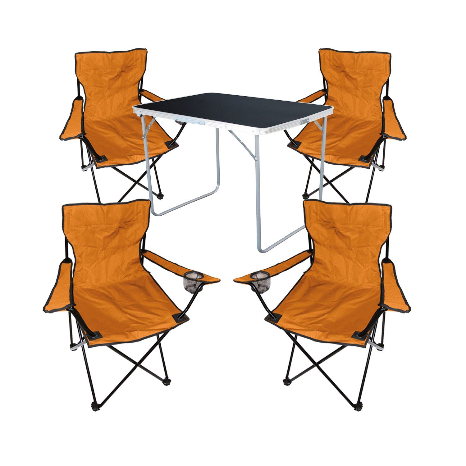 Mojawo Essgruppe 5-tlg Camping Campingstuhl Campingtisch Set Klappstuhl 4 Orange