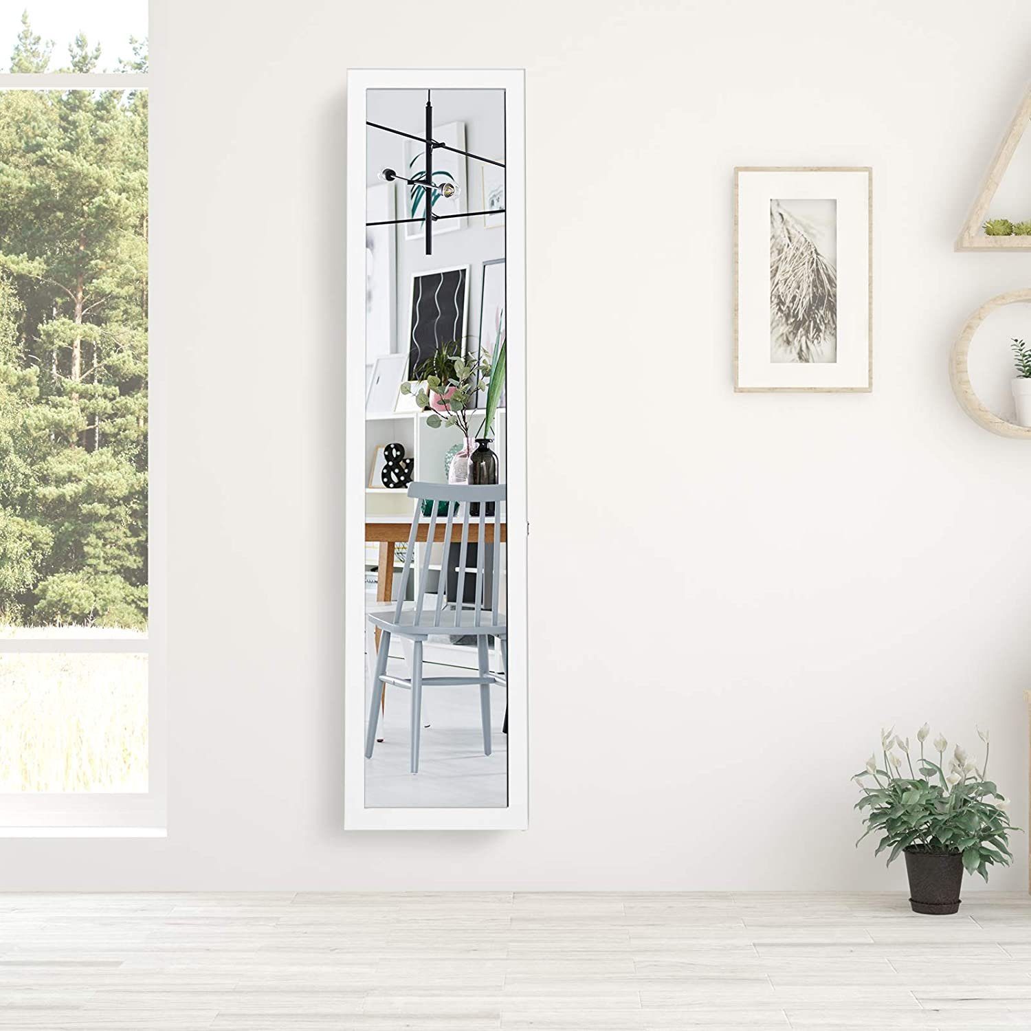 COSTWAY Ganzkörperspiegel, mit klappbarem Holzrahmen, stehend/hängend 37x155cm