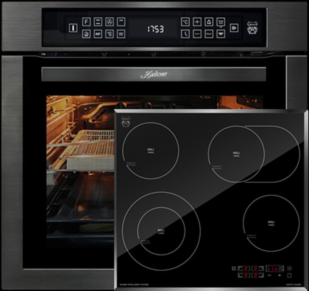 Kaiser Küchengeräte Backofen-Set Herd Set Autark Einbaubackofen,86L 15 Fkt. Grill Air fryer Full Touch mit High Light Glaskeramik Kochfeld 60cm Schwarz glas Facettenschliff-Kanten EH 6306 N RS+KCT 6115 F, mit 1-fach-Teleskopauszug, Katalytische Selbstreinigung