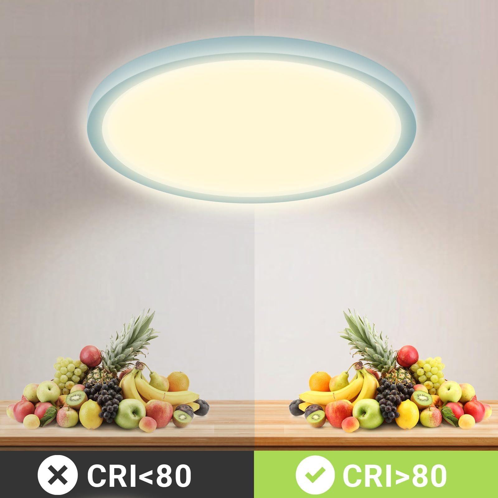 LQWELL LED Deckenleuchte Ultradünne runde LED-Deckenleuchte, flach, 18W, natürliches Licht, LED fest integriert, Warmweiß (3000K)/ Neutralweiß (4000K)/ Kaltweiß (6500K), augenschonende Deckenbeleuchtung, für Wohnzimmer Badezimmer Schlafzimmer Küche Balkon Keller Büro