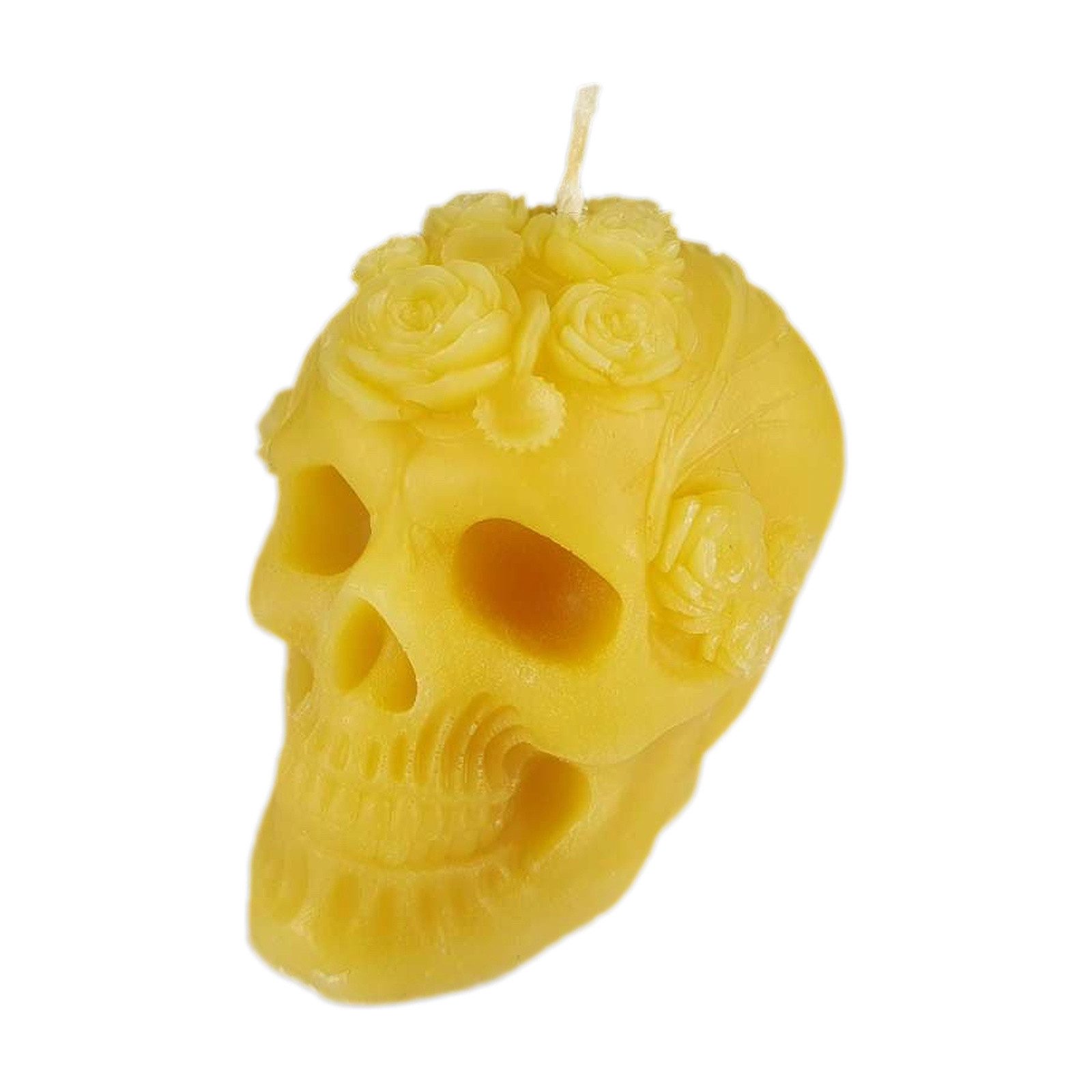 Aspinaworld Bienenwachskerze Totenkopf Kerze 6 cm natur – mit Rosenrelief (1-tlg)