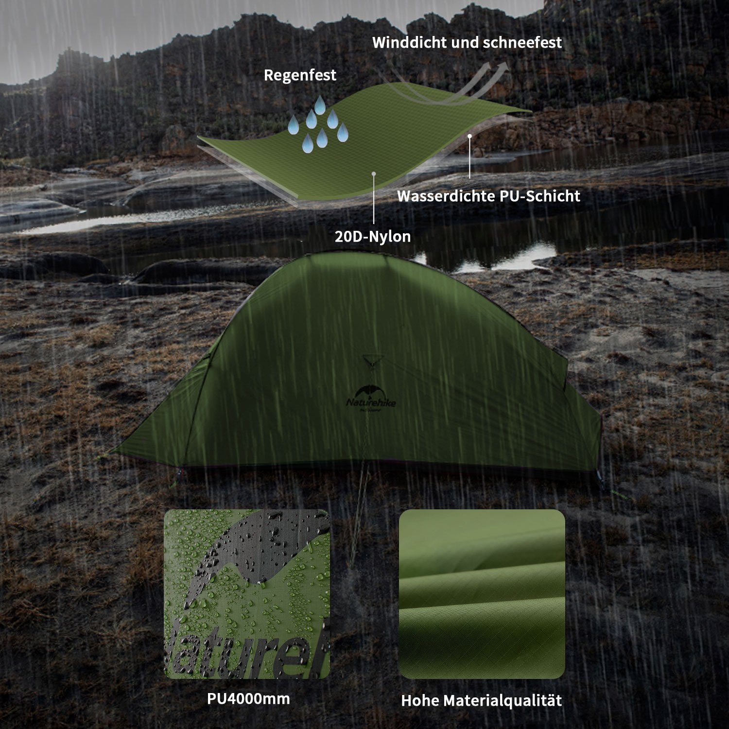 Wasserdicht Rucksackzelt, Campingzelt Personen: 2 Kuppelzelt Leichtes Ultraleichtes Waldgrün Naturehike Zelt